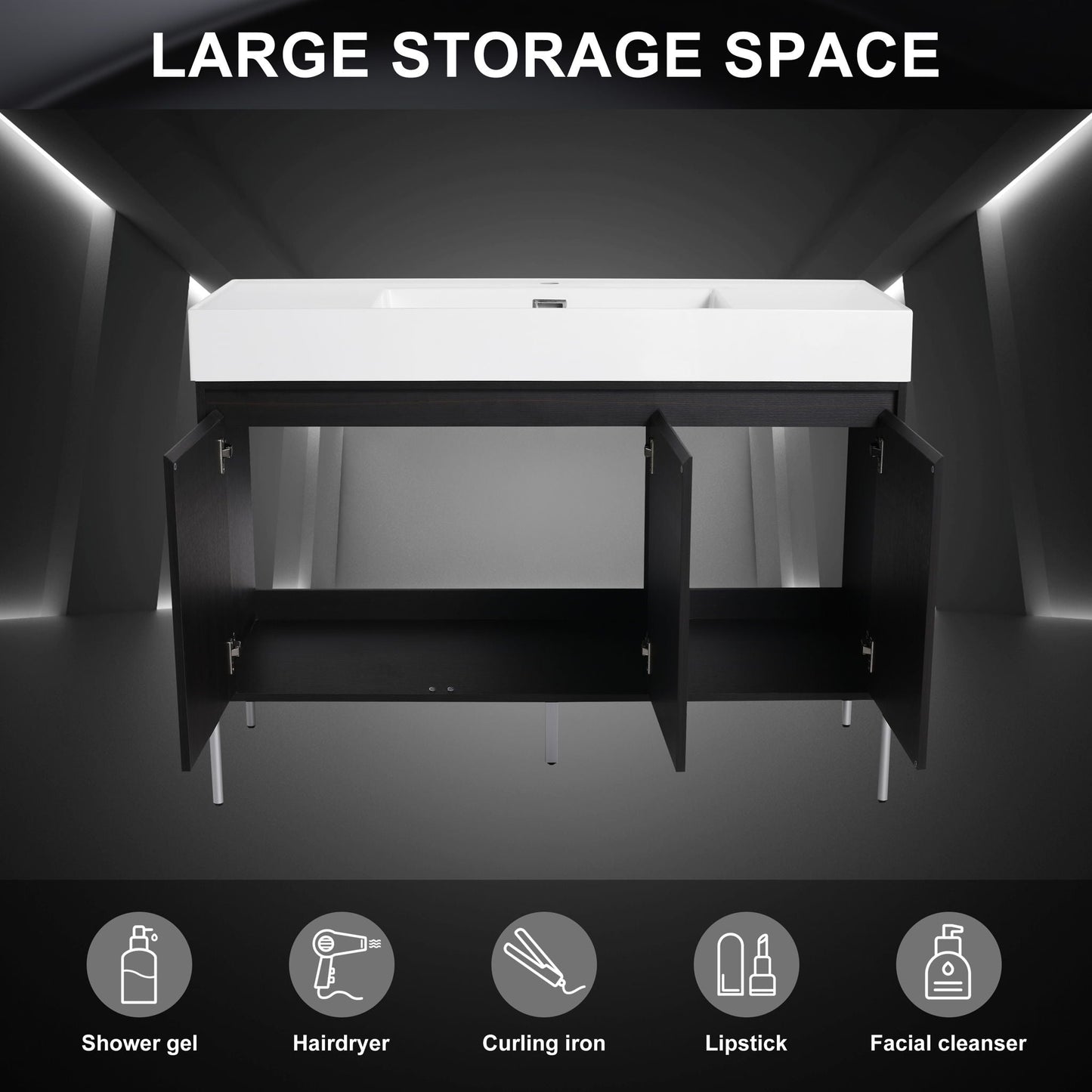 Freestanding Bathroom Vanity With Resin Sink And Storage Cabinet