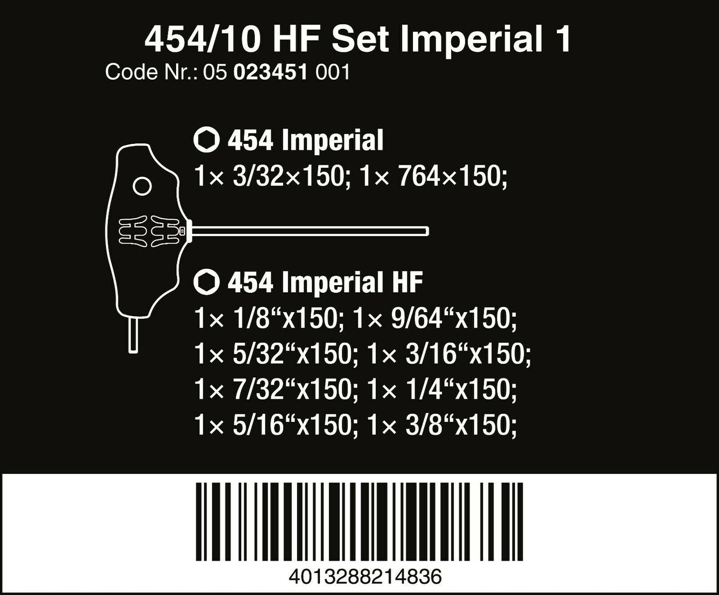 Wera 454/10 HF Set 1 Hex Plus T-Handle Screwdriver Set With Rack SAE 05023451001