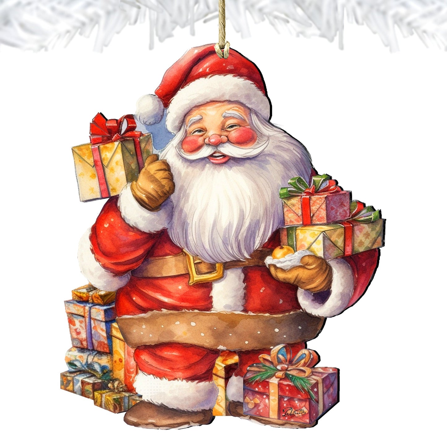 Merry Delivery Santa with Gifts Wooden Ornaments by G. Debrekht Christmas Santa Snowman Decor - 8611080-2