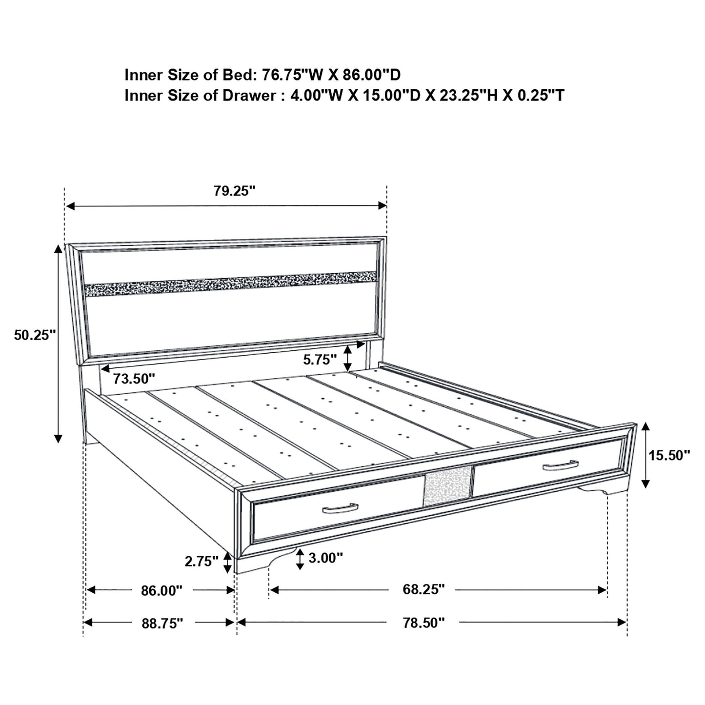 California King Storage Platform Bed With 2 Drawer - White