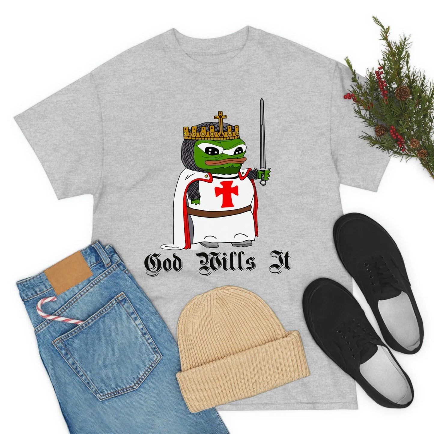 Crusader Pepe "God Wills It" Tee - Deus Vult Meme Shirt - 4LibertyShop.com