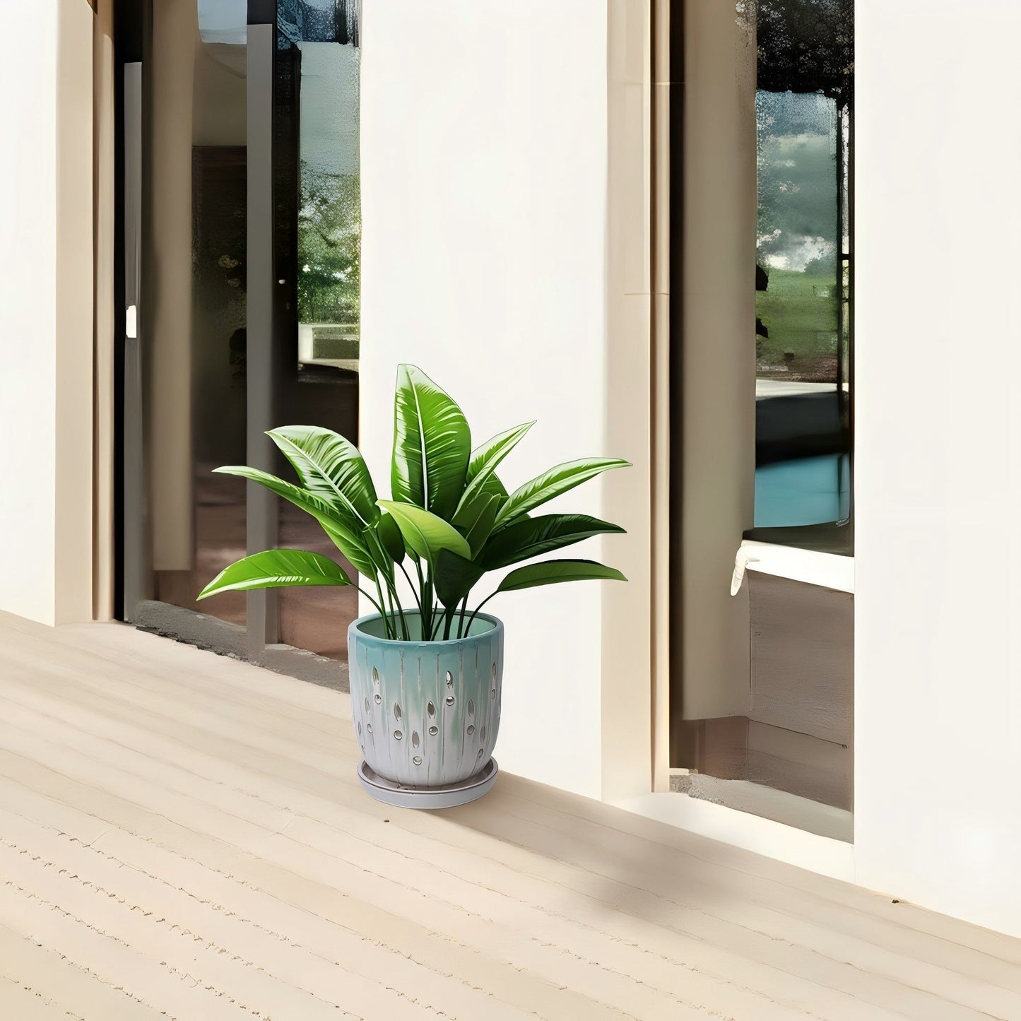 Set of 2 Ceramic Flowerpots with Drainage Hole