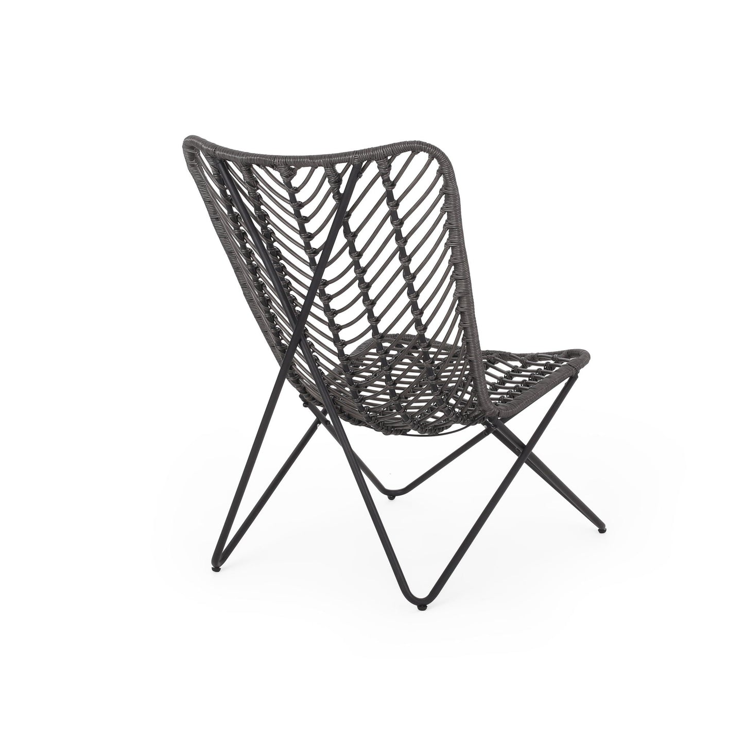 Outdoor Wicker Chair With Geometric Cross Base, Set of 2 - Gray