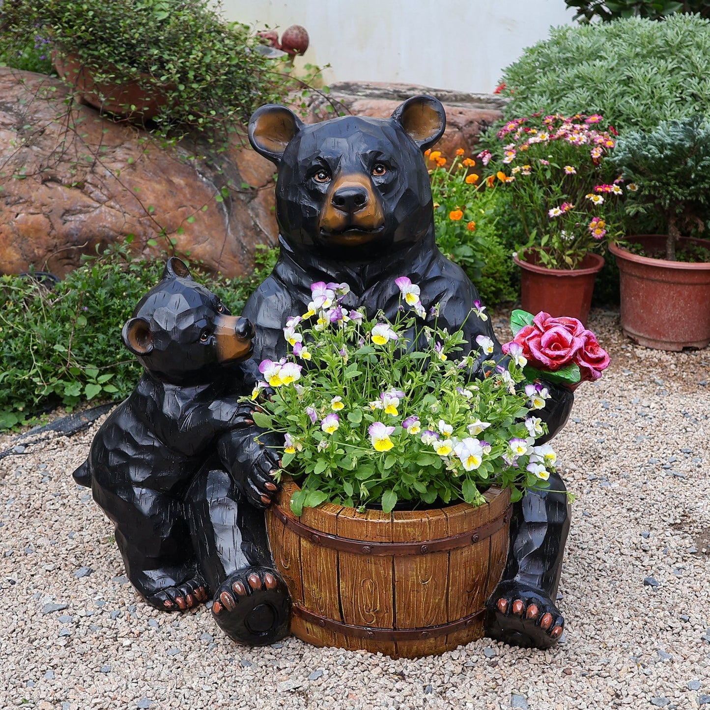 Outdoor Garden Sculpture Bear Flower Pot Planter