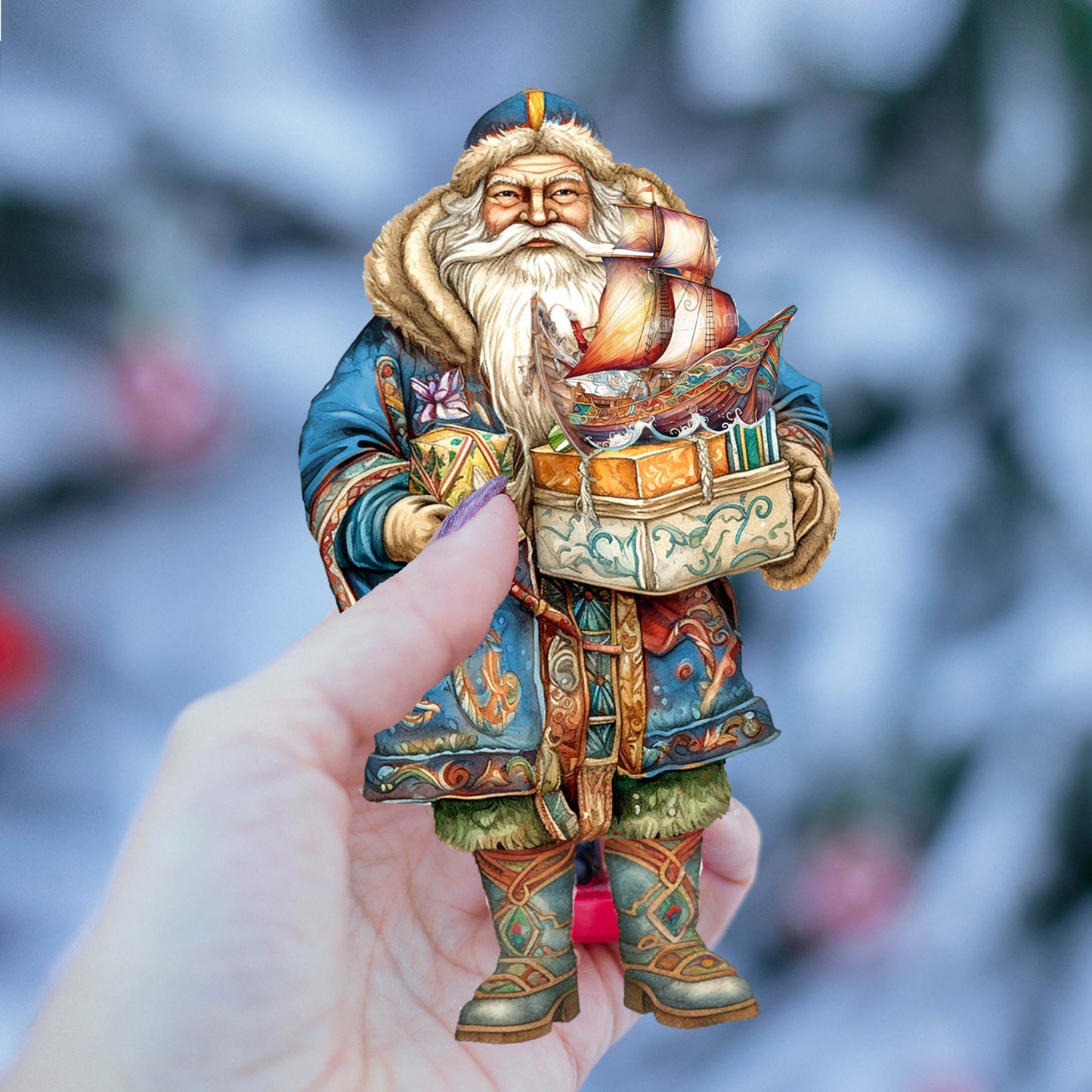 Santas Around the World - Nordic Inspired Santa - Eco Wood Ornaments Set of 3 by G. DeBrekht Christmas Santa Snowman Decor - 8091312S3