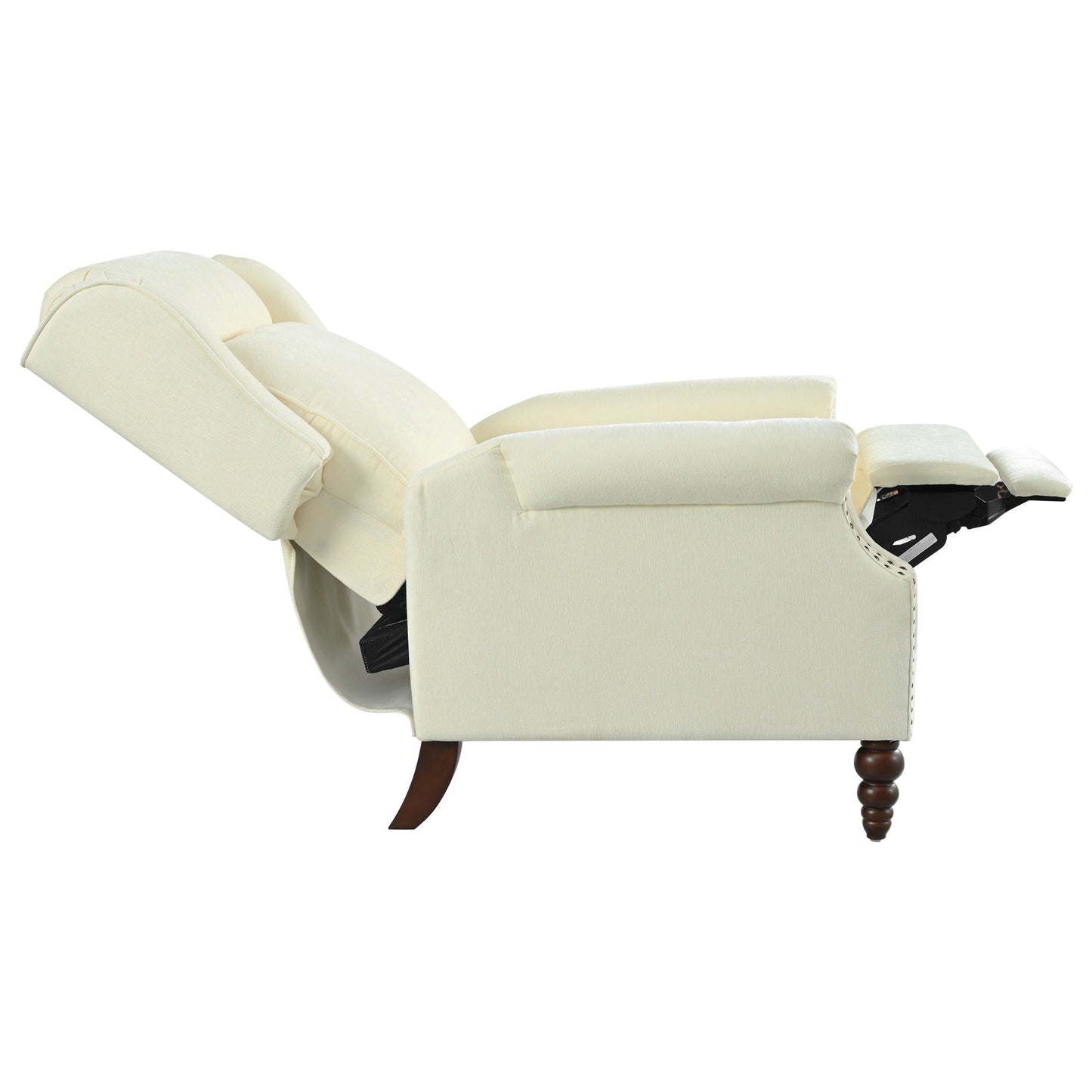 Push Back Recliner Chair Upholstered With Classic Wing Back And Solid Gourd-Shaped Legs