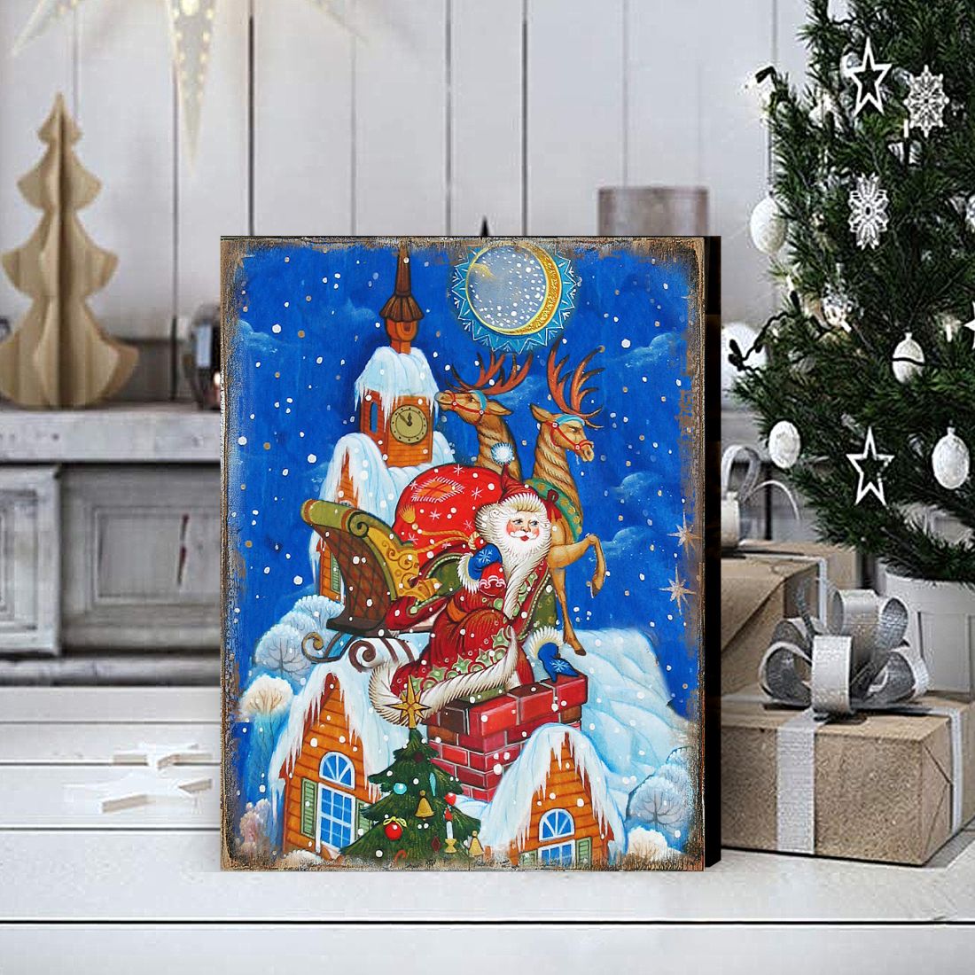 Special Delivery Santa Wooden Wall Art by G. DeBrekht - Christmas Santa Snowman Decor - 81215822B