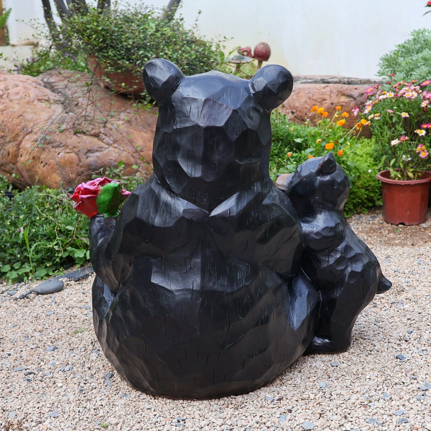 Outdoor Garden Sculpture Bear Flower Pot Planter