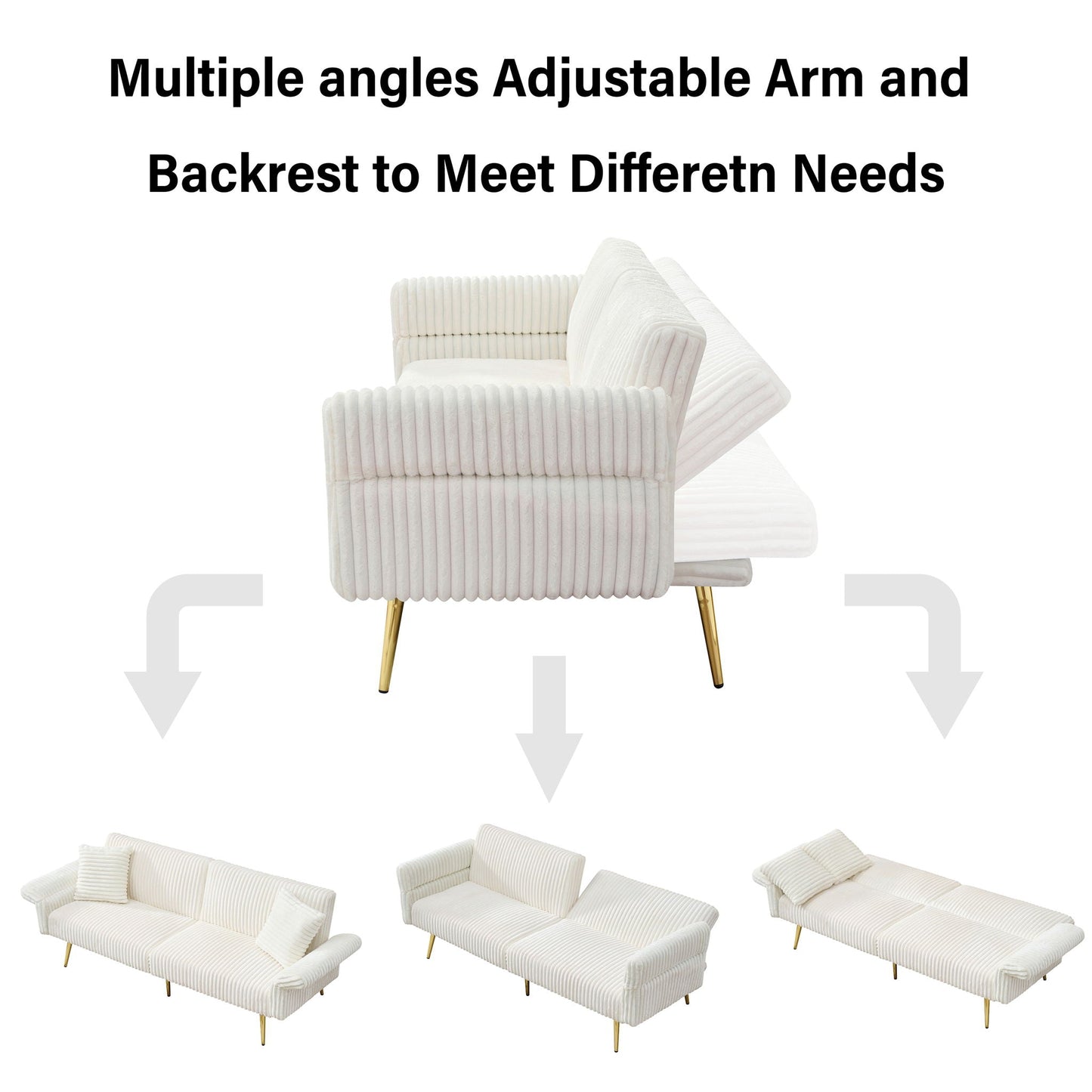 Luxury Foldable Double Sofa Bed With Folding Armrests