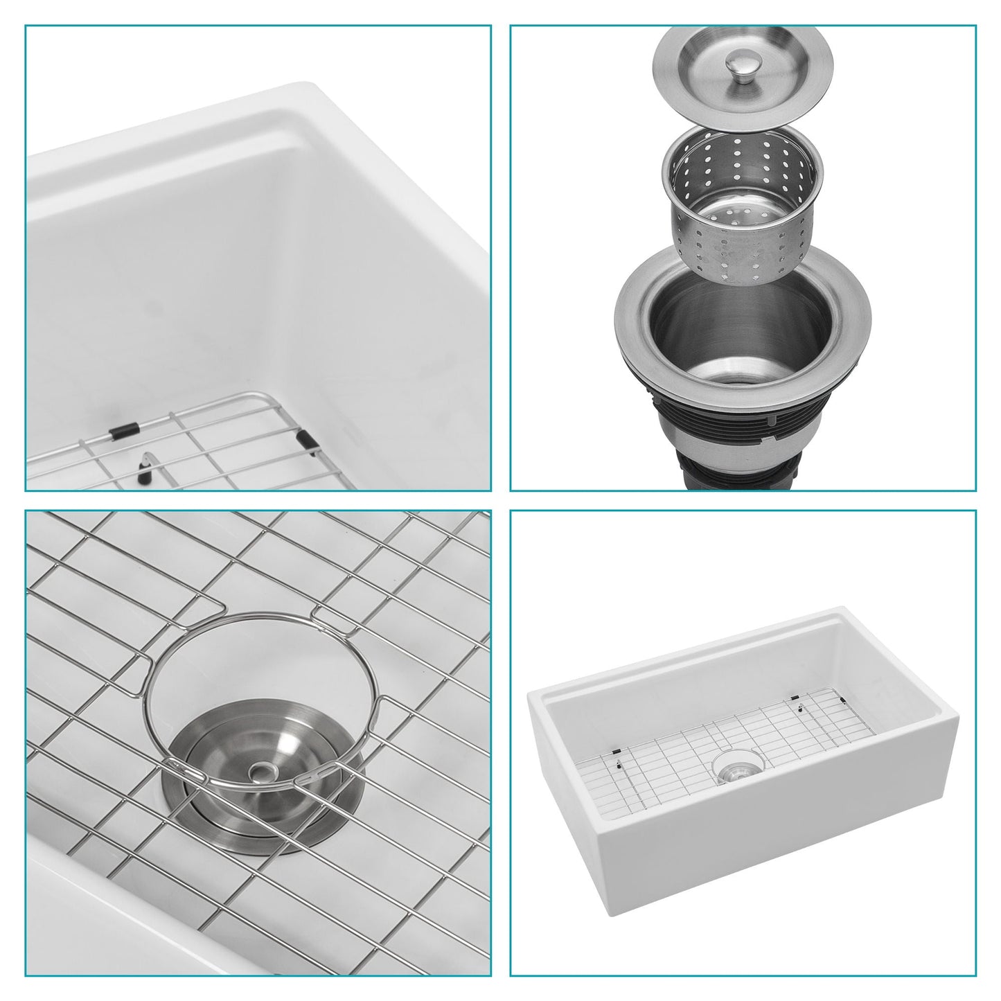 Farmhouse Sink Workstation, Ceramic Single Bowl With Accessories
