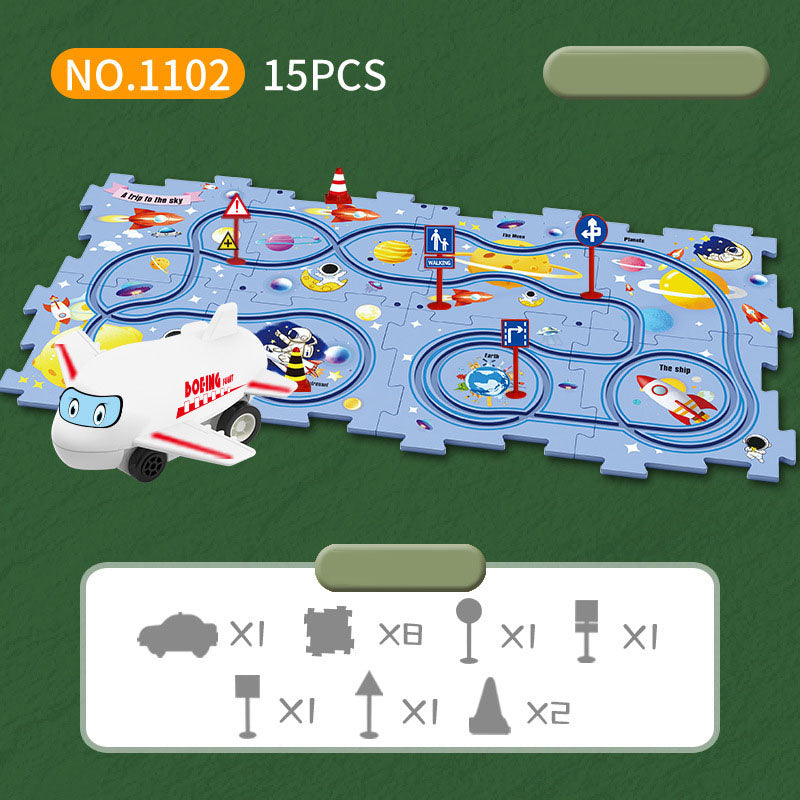 DIY assembly of children's puzzle track car with various scenarios city map construction electric puzzle track car