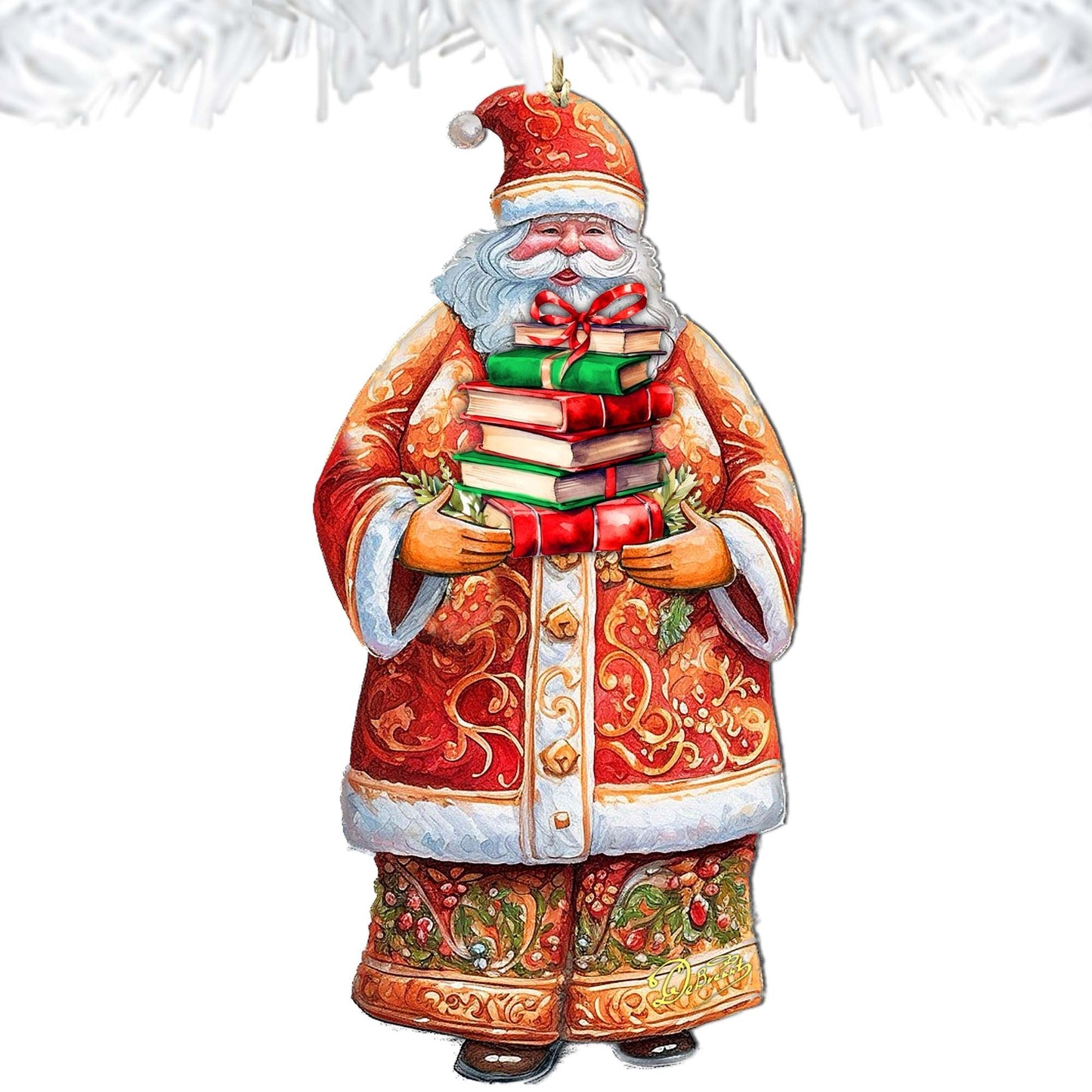 Santa's Book Collection Wooden Ornaments by G. Debrekht - Christmas Santa Snowman Decor - 8691405