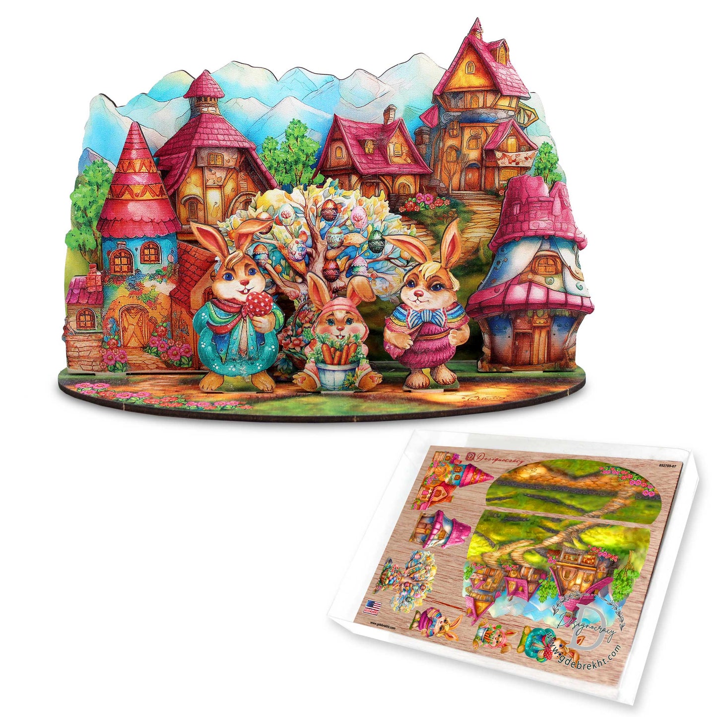 Easter Bunny Village Eco Wood Decorative Village Eco Wood Set by G. Debrekht Easter Spring Decor - 852769