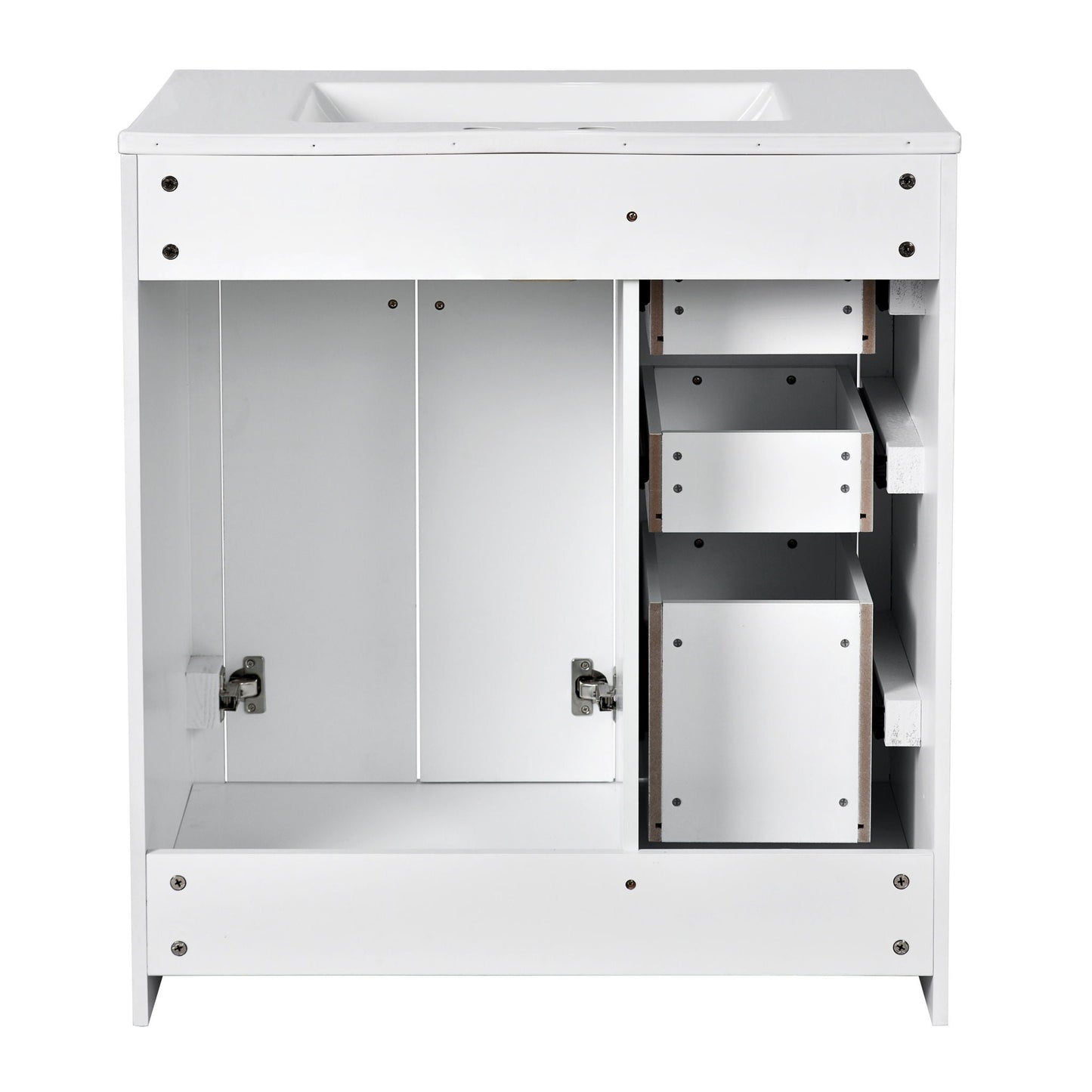 Ceramic Sink Combo, Freestanding Vanity Set With 3 Drawers & Soft Closing Doors