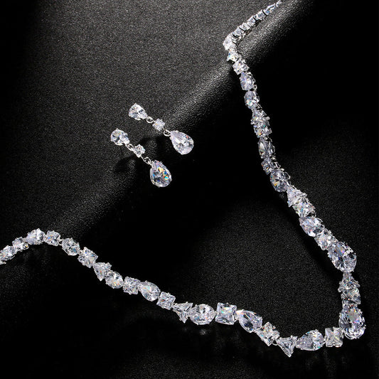 Simple necklace earring set bride's wedding jewelry set fashionable and versatile accessories