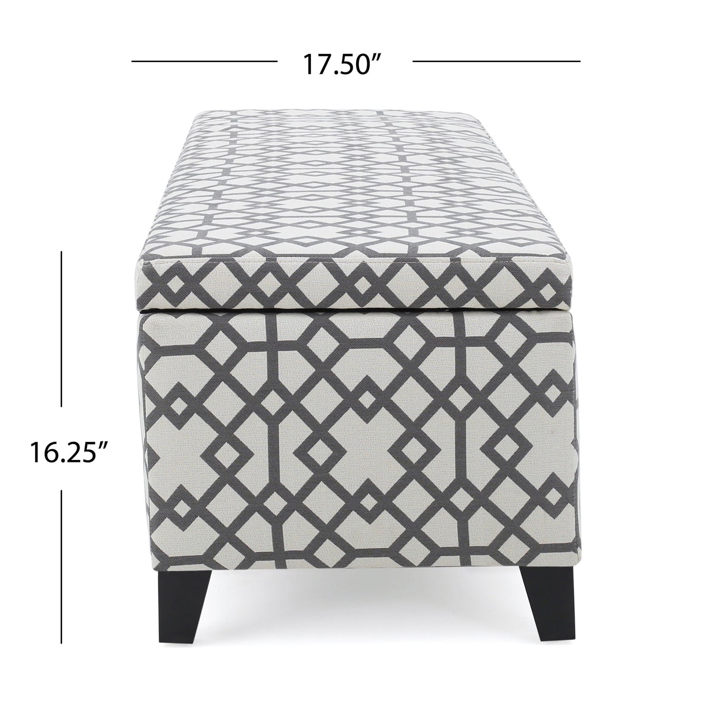 Quotient Upholstered Storage Ottoman With Tapered Block Feet - Gray / White