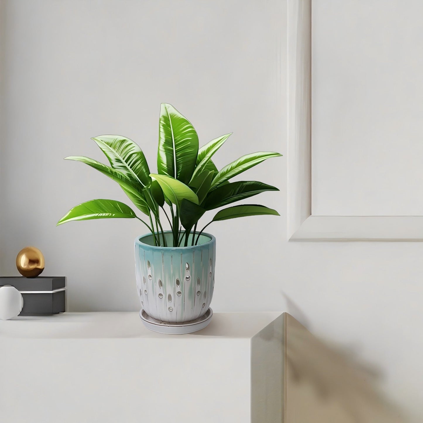 Set of 2 Ceramic Flowerpots with Drainage Hole