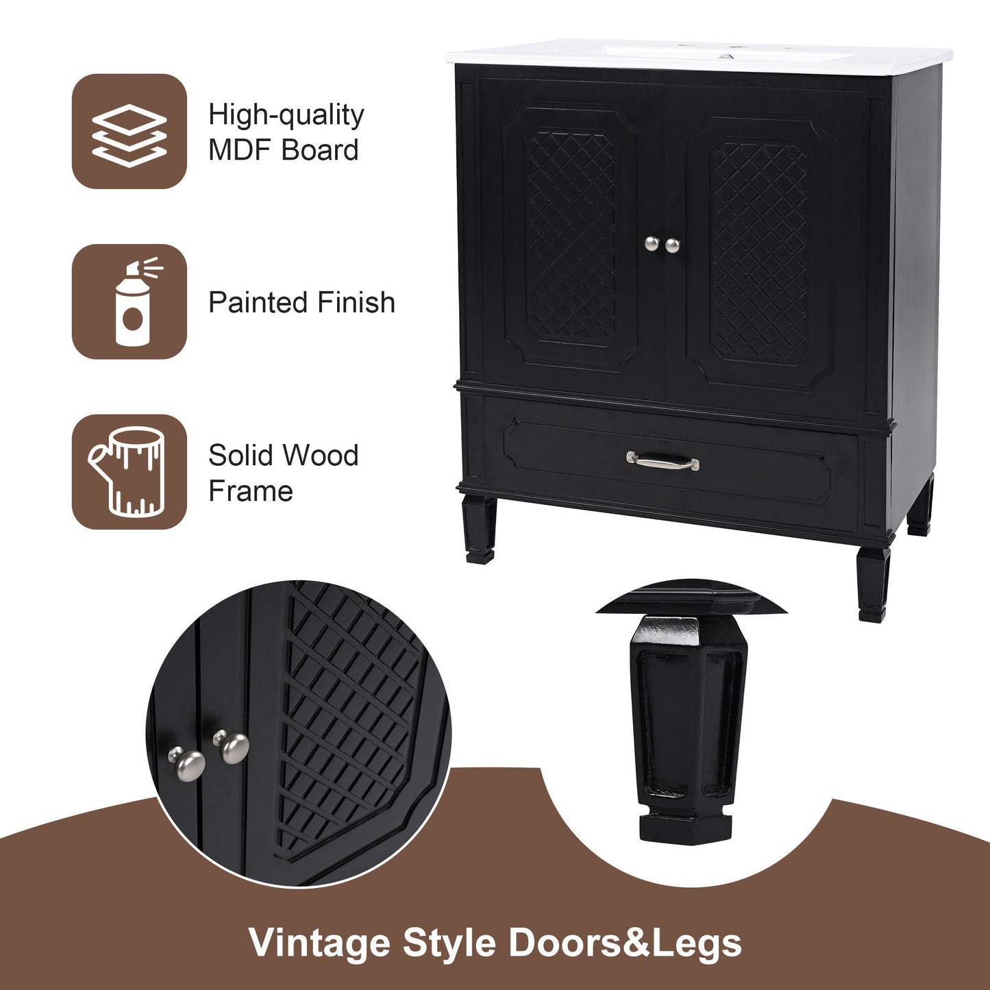 Bathroom Vanity With Sink, Soft Closing Door, Multi Functional Storage