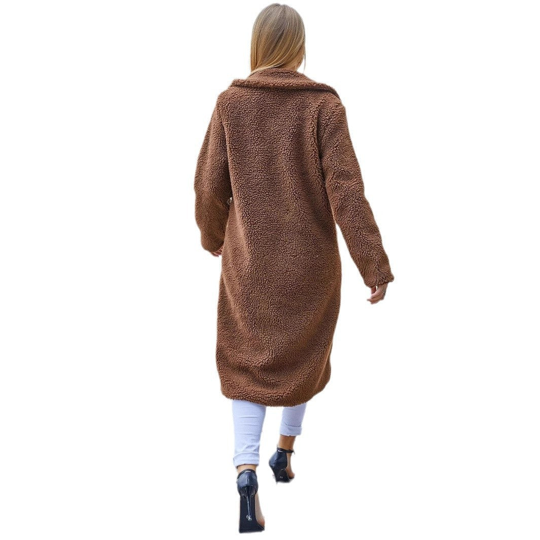 Solid-color Long-sleeve Coat With A Lapel Collar