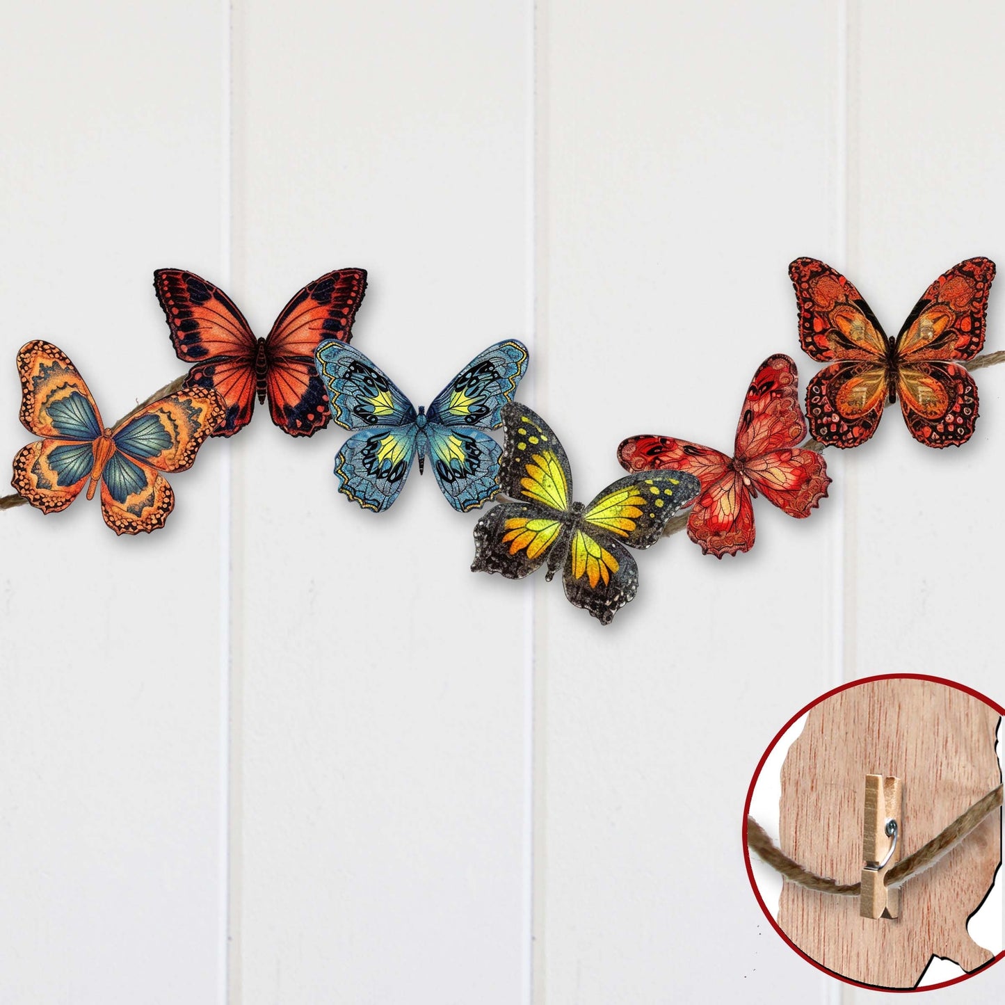 Summer Butterfly Clip-On Eco Wood Decorative Ornaments Set of 6 by G. Debrekht - Christmas Decor - 8090012-1C-S6