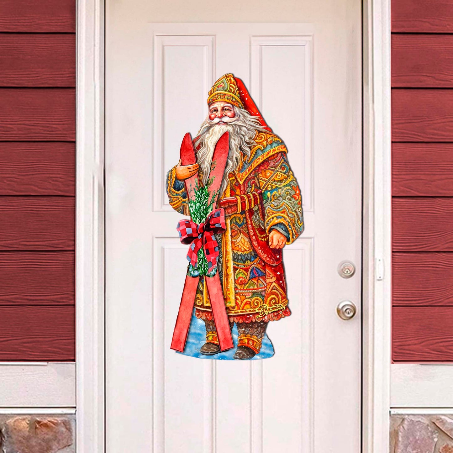Santa's Skiing Adventure Holiday Door Decor by G. Debrekht - Christmas Santa Snowman Decor - 8691403H