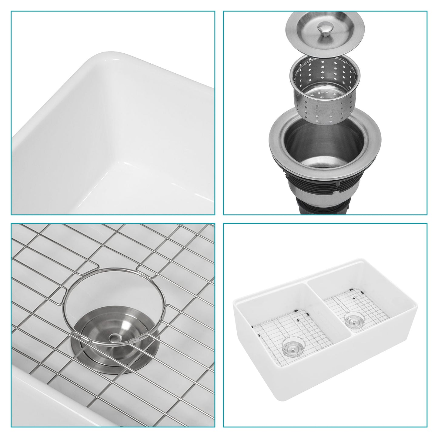 Double Bowl Sink Workstation 33" With Built In Work Surface And Accessories - White