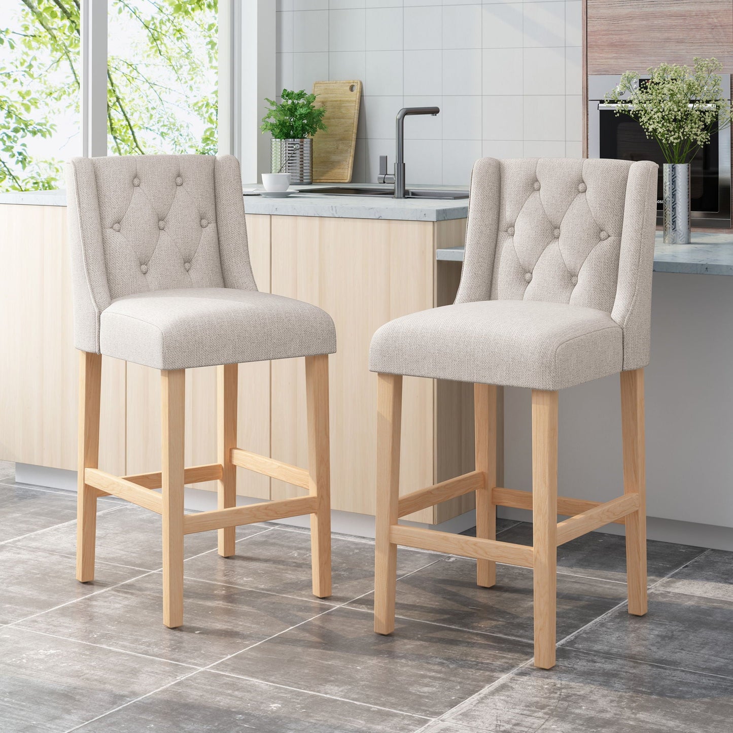 Vienna Contemporary Fabric Tufted & Wingback Counter Stools (Set of 2)