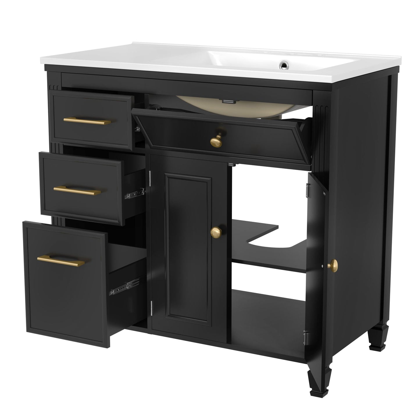 Modern Bathroom Vanity With Ceramic Sink, Freestanding