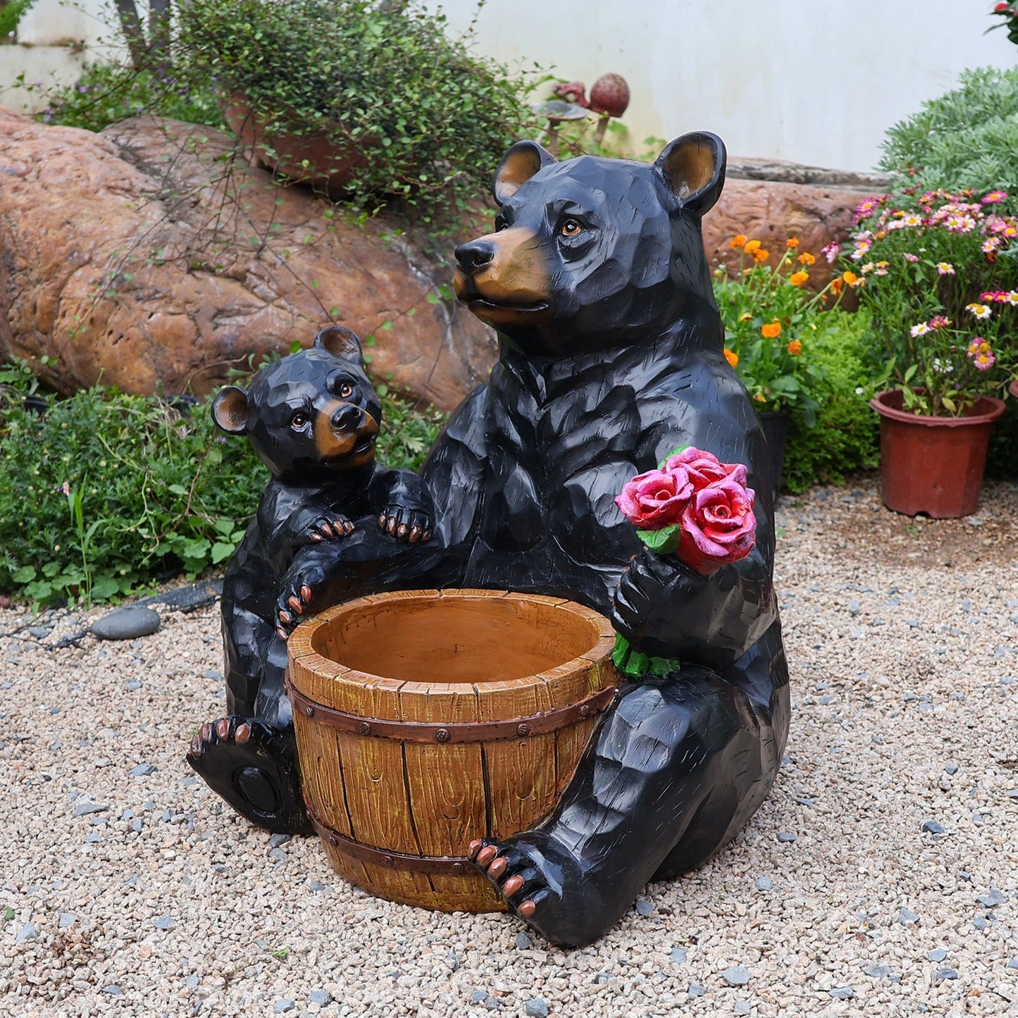 Outdoor Garden Sculpture Bear Flower Pot Planter