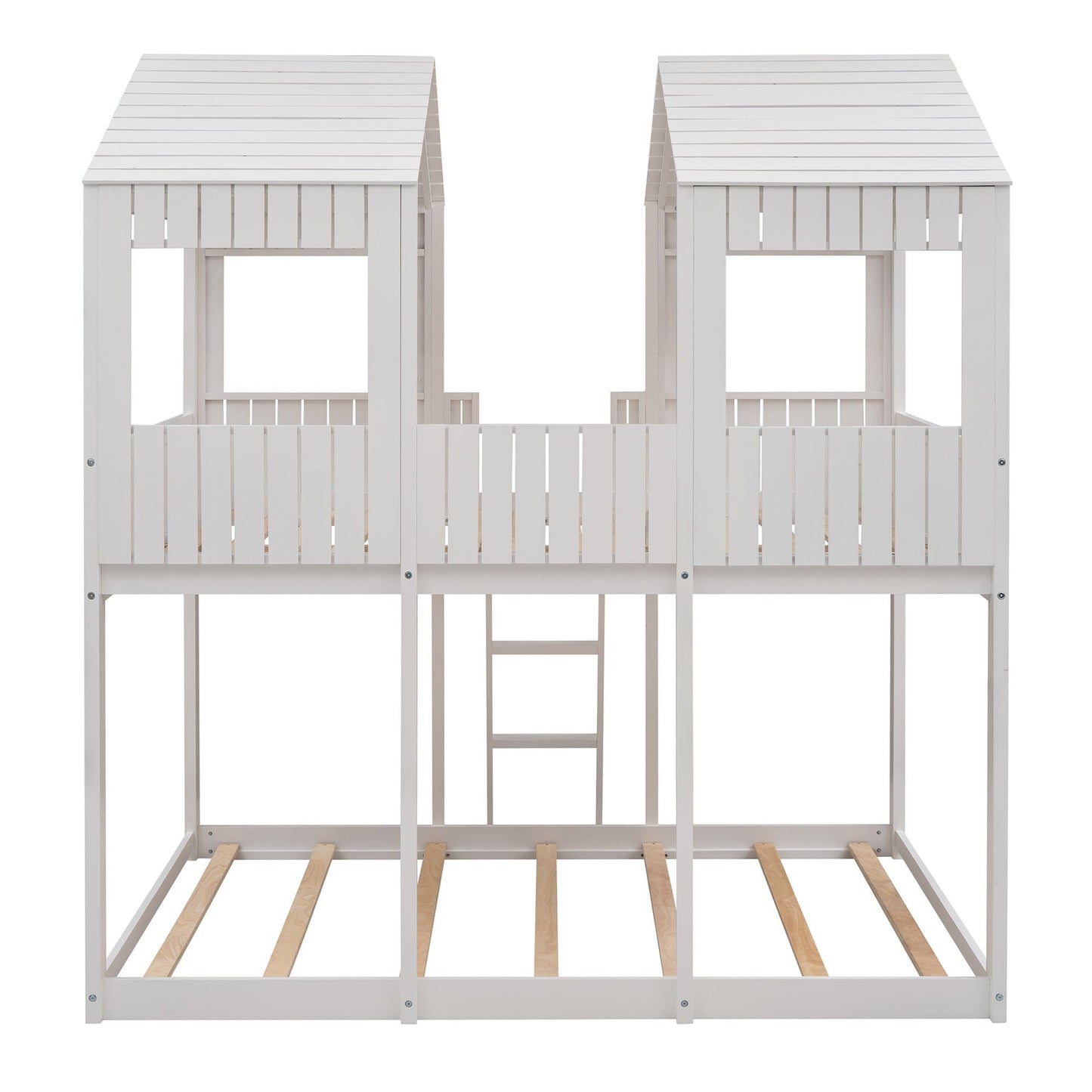Bunk Bed With Roof, Window, Guardrail, Ladder