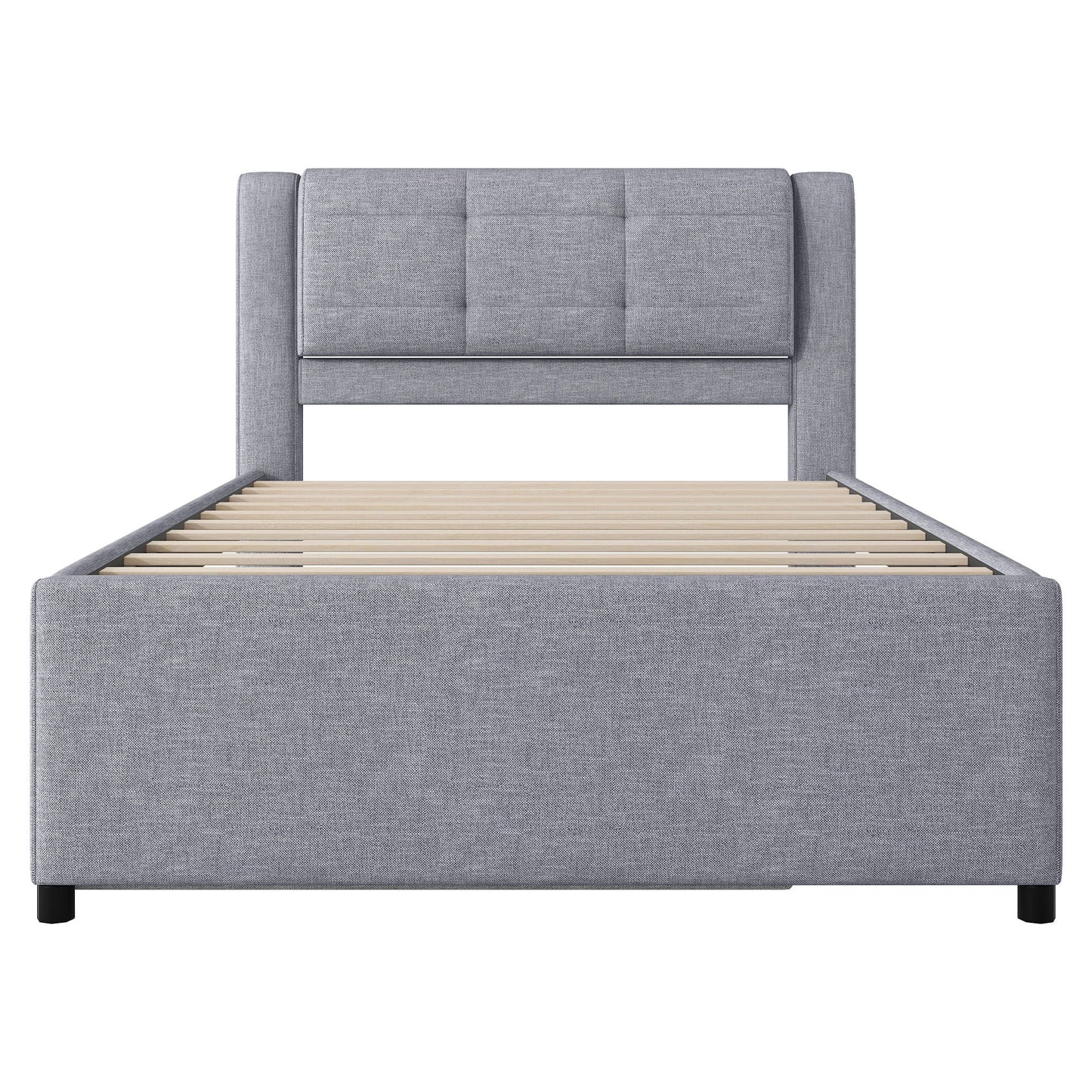 Upholstery Platform Bed With Trundle, Trundle Can Be Flat Or Erected