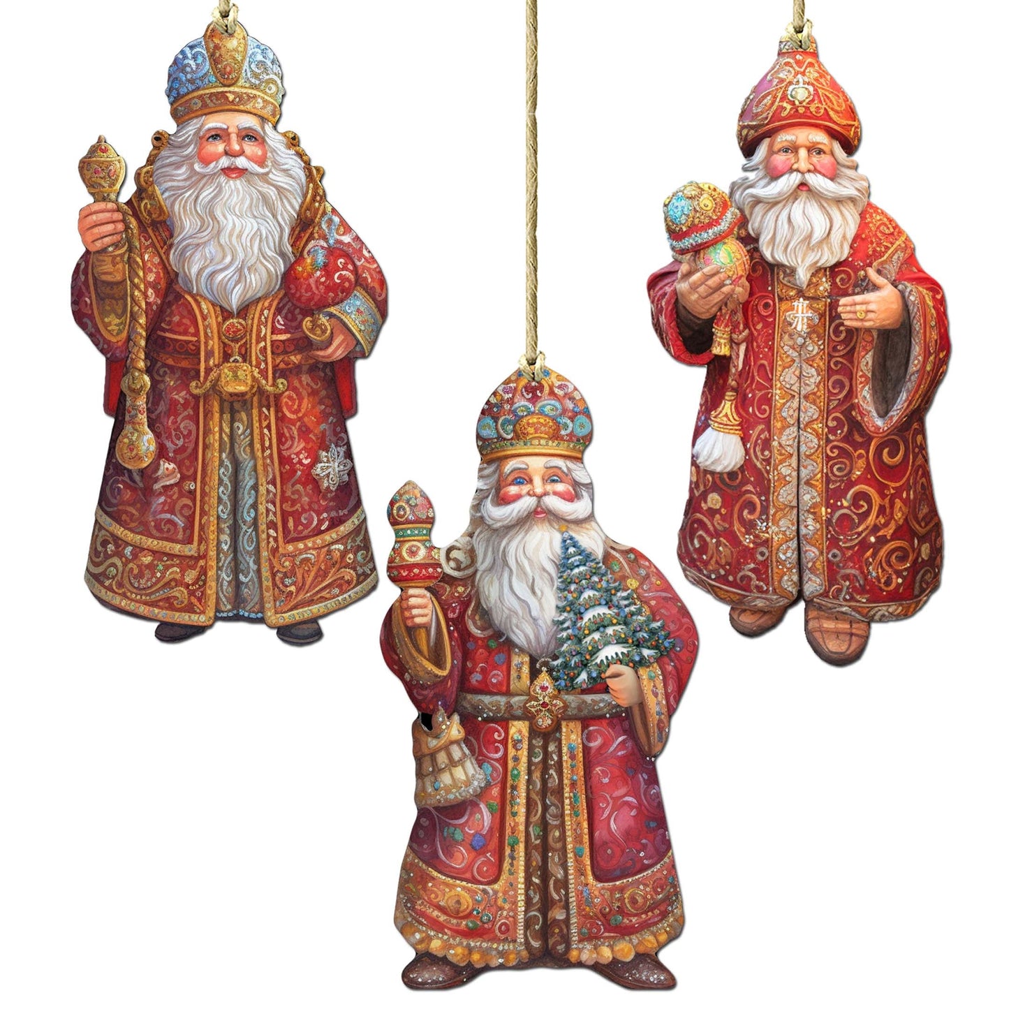 Santa Decorative Eco Wood Ornaments Set of 3 by G. Debrekht - Christmas Decor - 8091032-S3