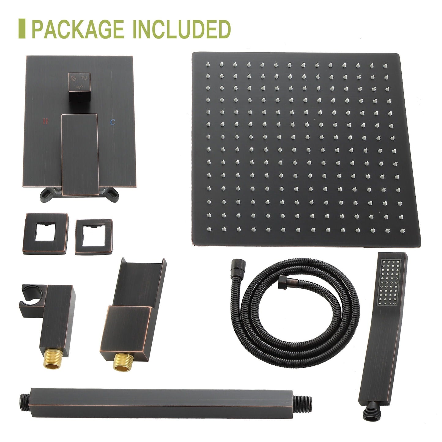 Modern Shower System With Waterfall Tub Spout, 12" Ceiling Mount Square Shower