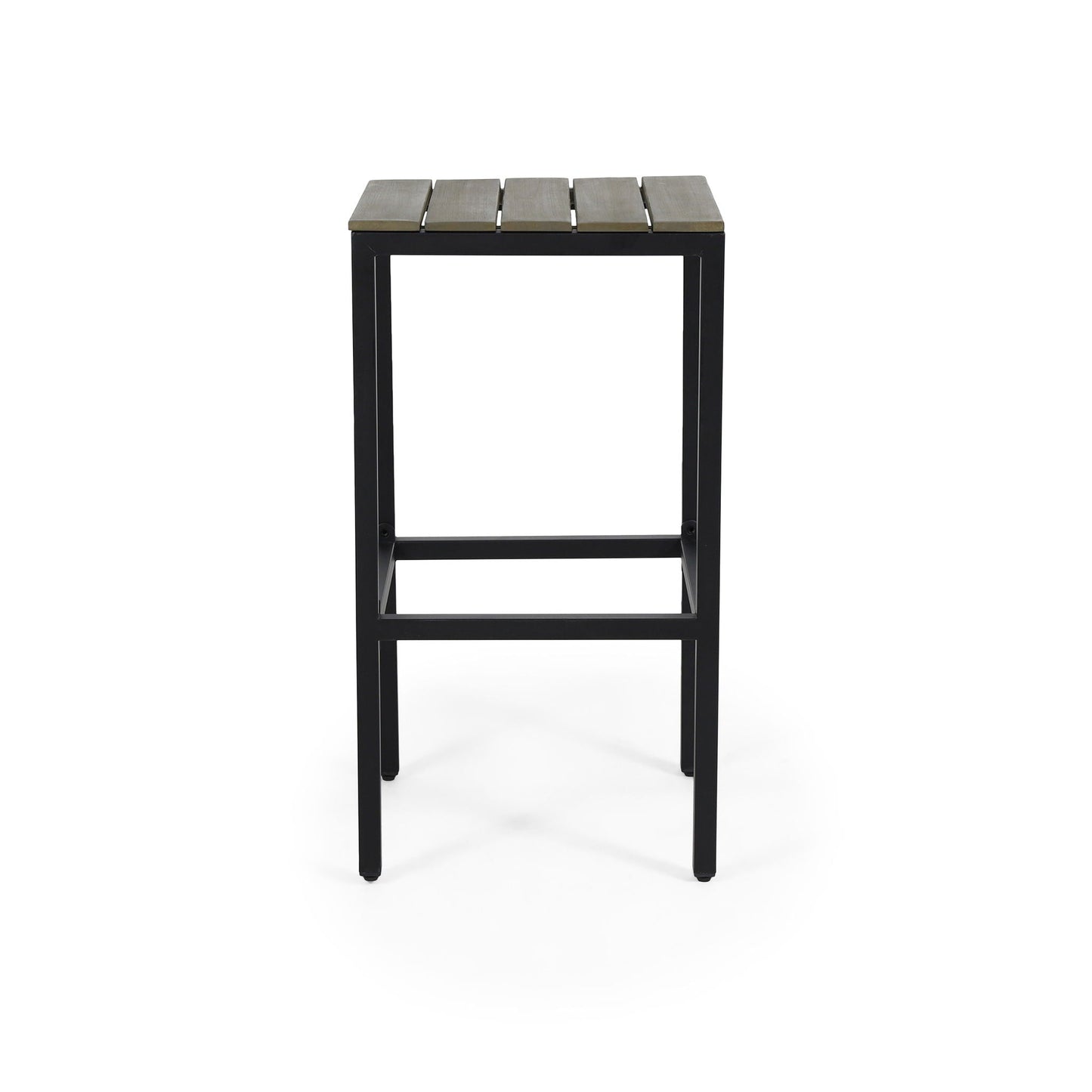 Outdoor Bar Stool With Slat Design And Metal Frame (Set of 2)