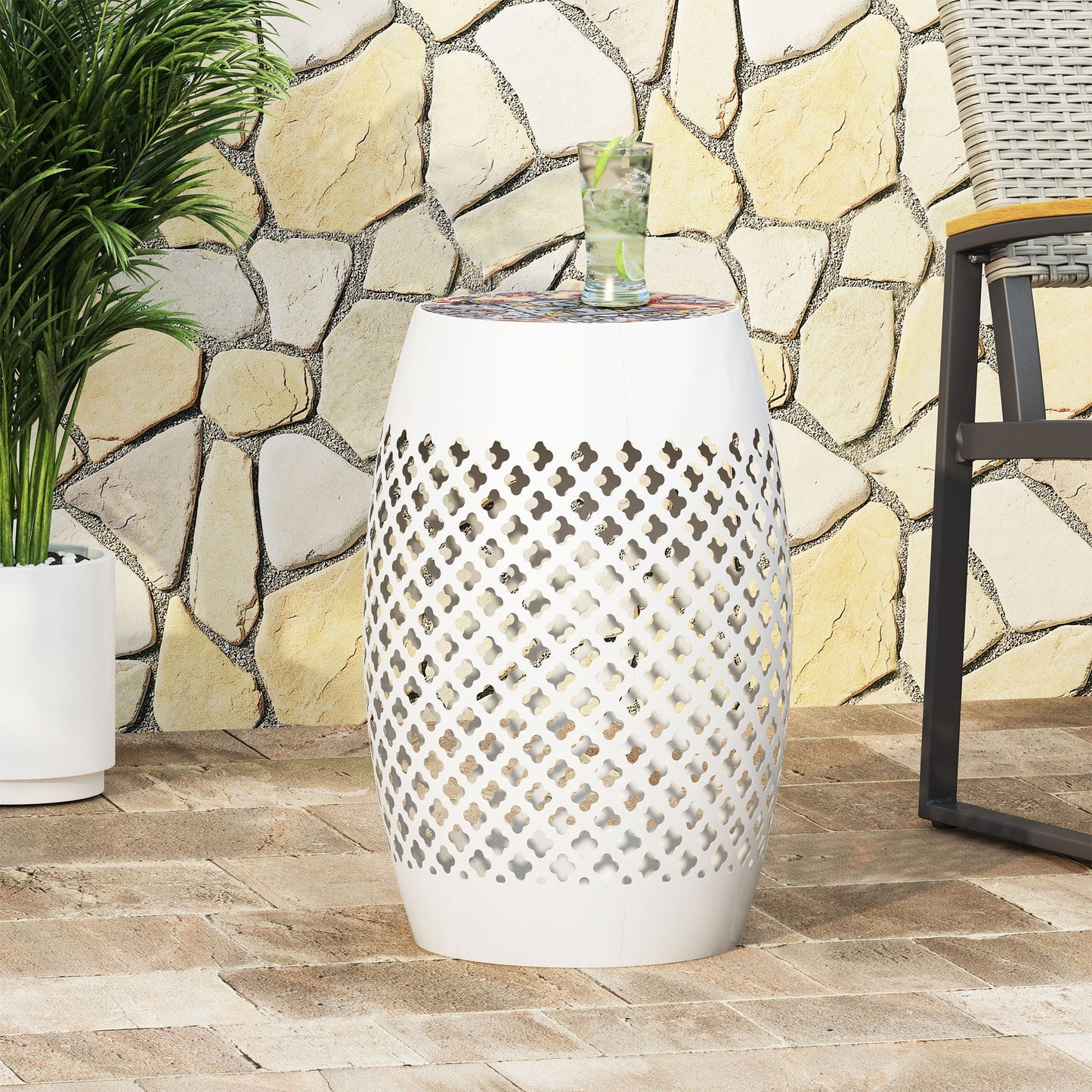 Roswell Outdoor Side Table With Mosaic Tile Top