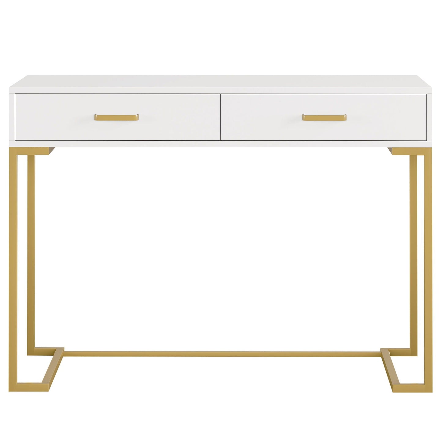 Minimalist Home Office Computer Desk With 2 Drawers, Compact Writing Table For Small Spaces - White / Gold