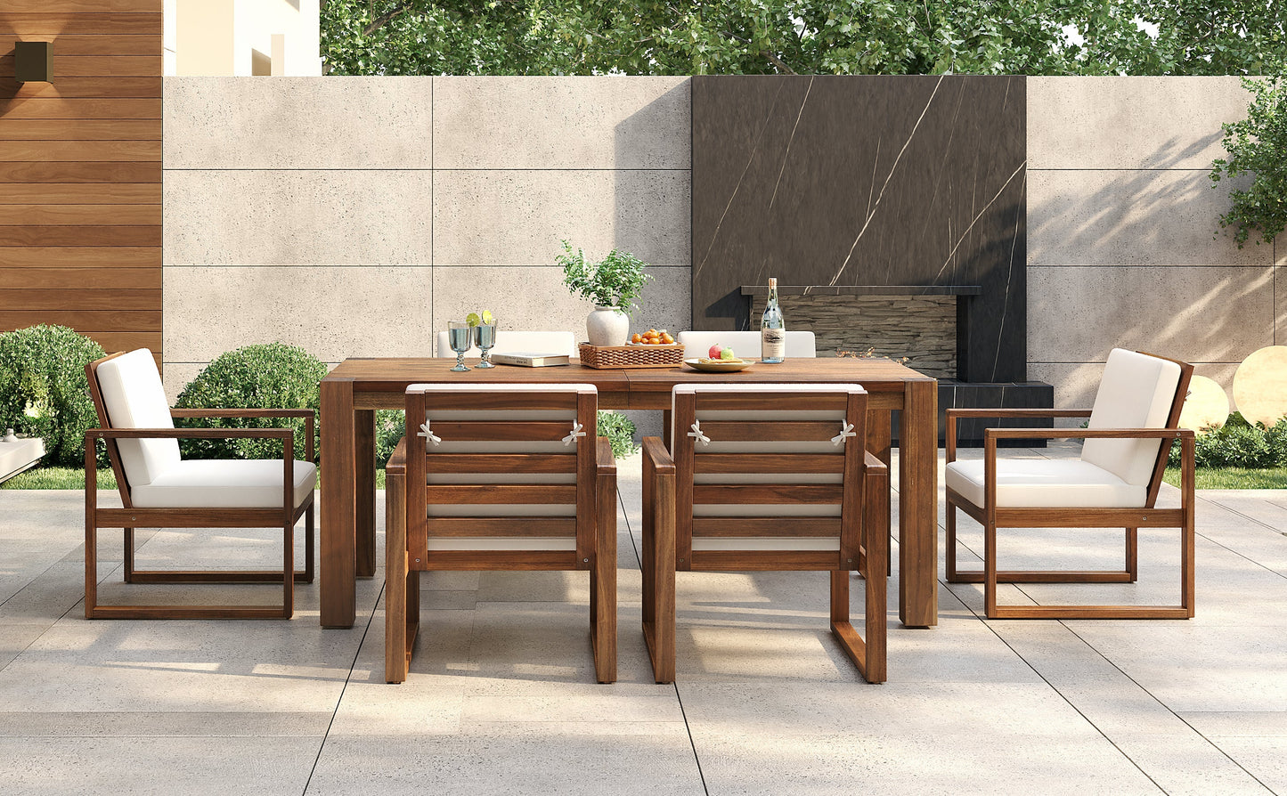 TREXM Patio Table and Chairs Set, 7-Piece Outdoor Dining Set for 6