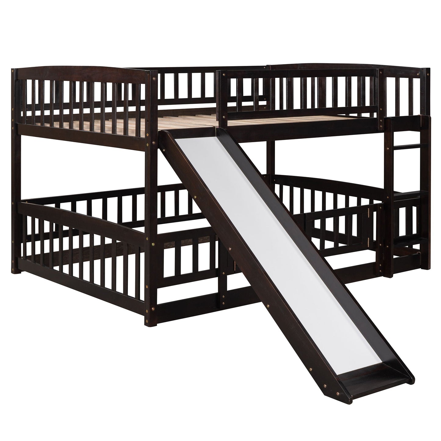 Low Bunk Bed With Slide, Fence And Ladder
