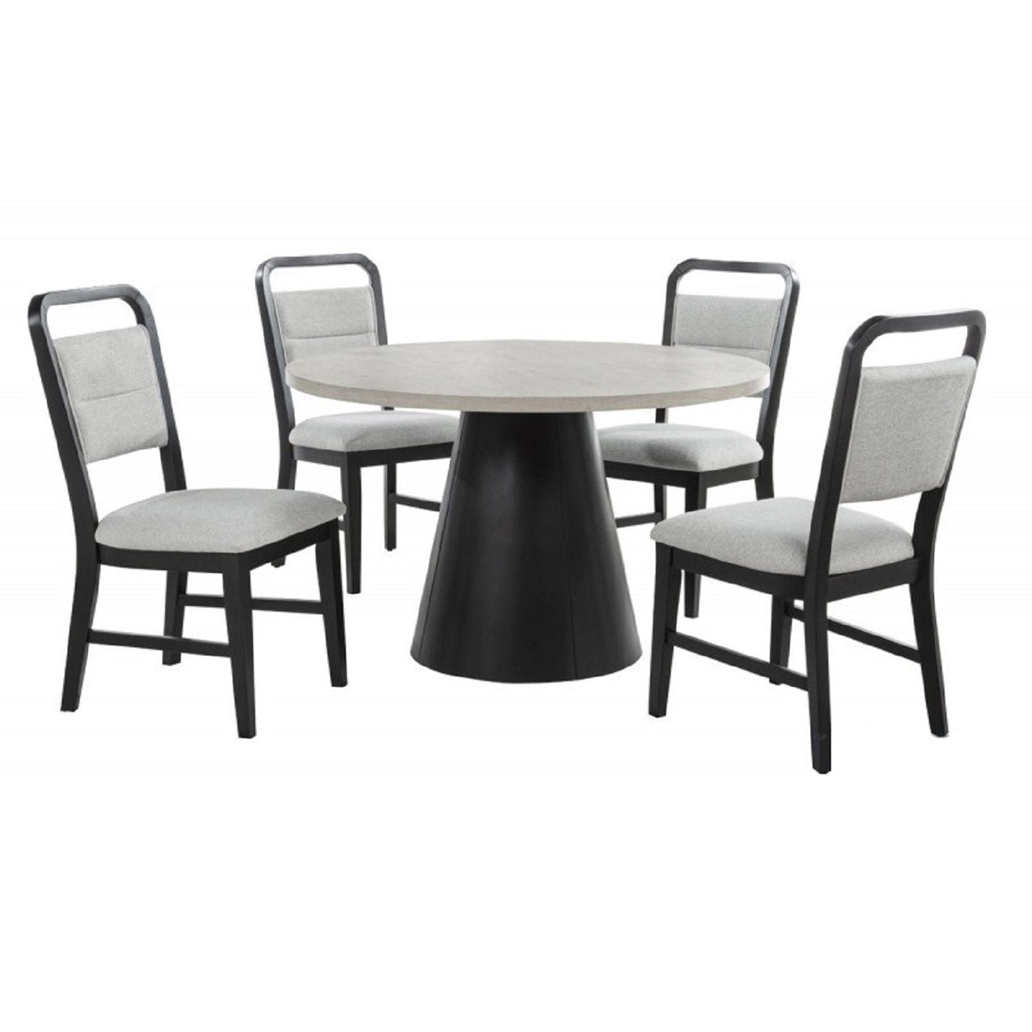 Dining Set With Round Table And 4 Upholstered Chairs - Black / Gray