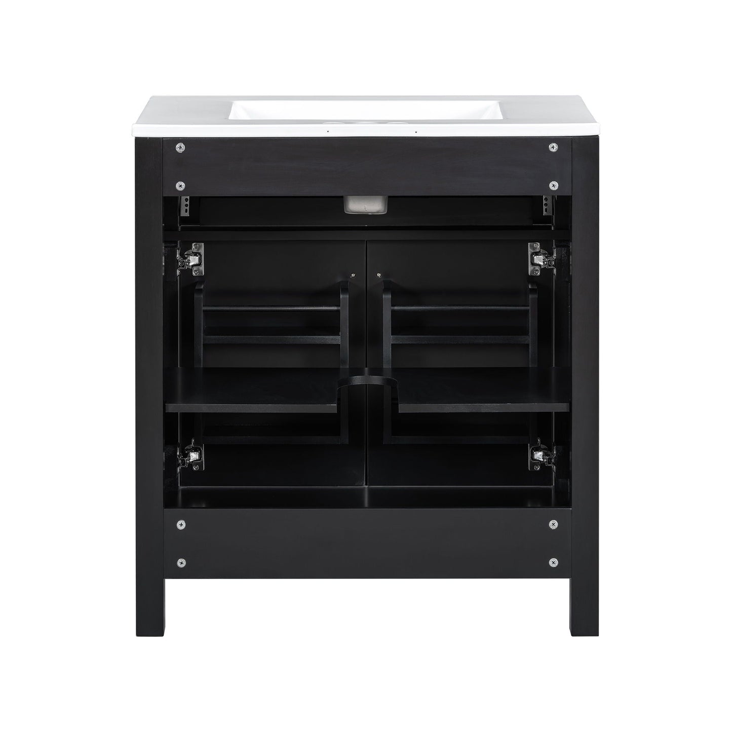 Bathroom Vanity With Ceramic Sink, Modern Single Bathroom Cabinet With 2 Doors And A Shelf, Soft Close Doors
