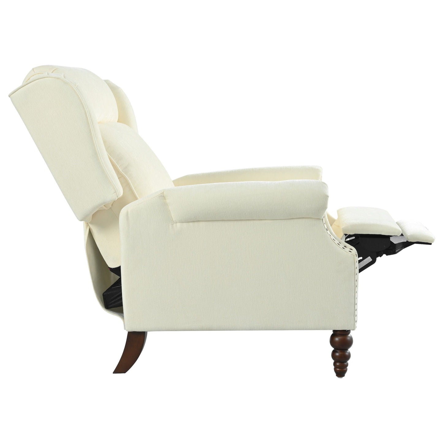 Push Back Recliner Chair Upholstered With Classic Wing Back And Solid Gourd-Shaped Legs
