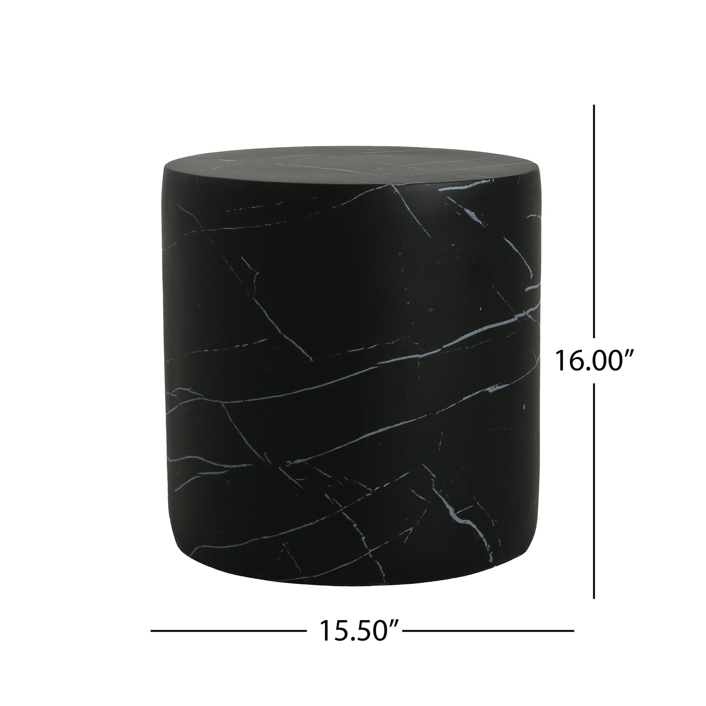 Contemporary Outdoor Lightweight Concrete MGO Side/End Table with Black Marble Finish