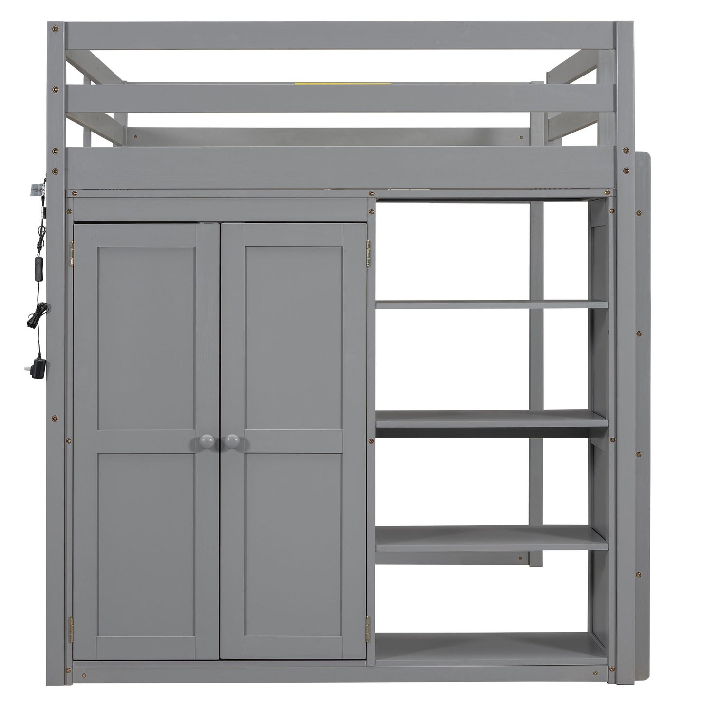Loft Bed With Built In Wardrobe, Storage Shelves, And LED Light