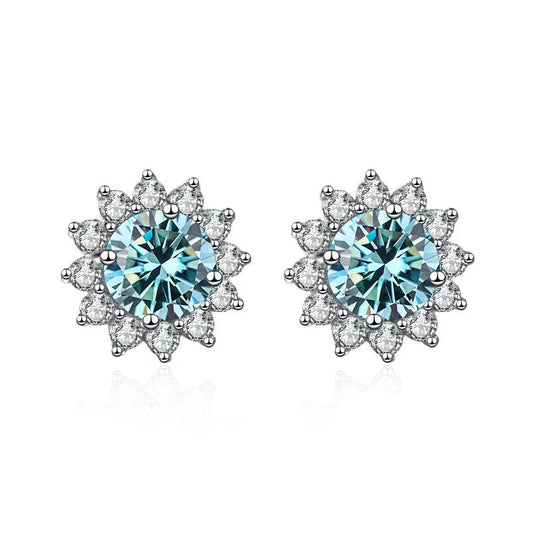 1 Ct D Color Moissanite Earrings 925 Sterling Silver Sunflower Studs For Women Wedding