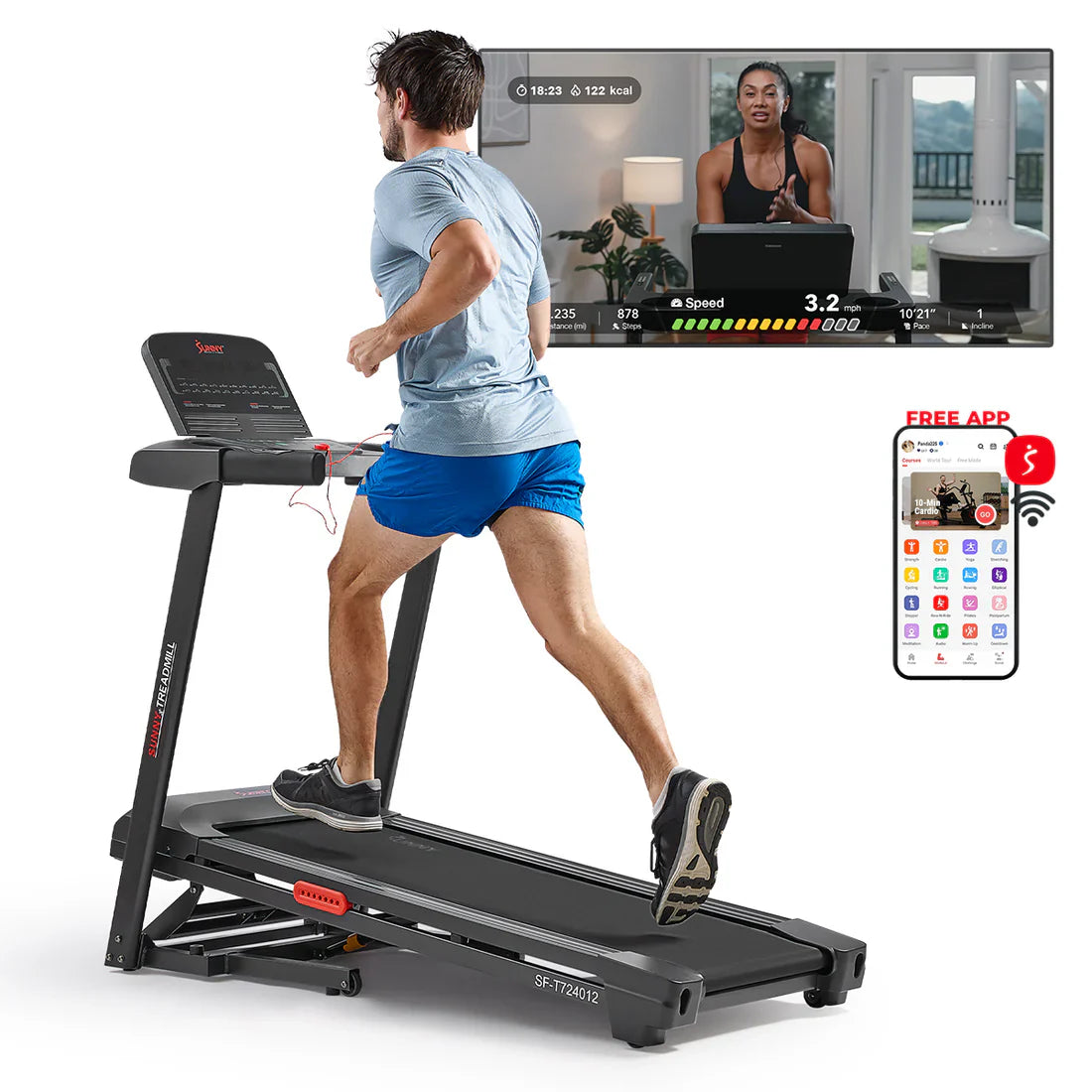 Active 300 Smart Manual Incline Wi-Fi Treadmill by Sunny Health & Fitness