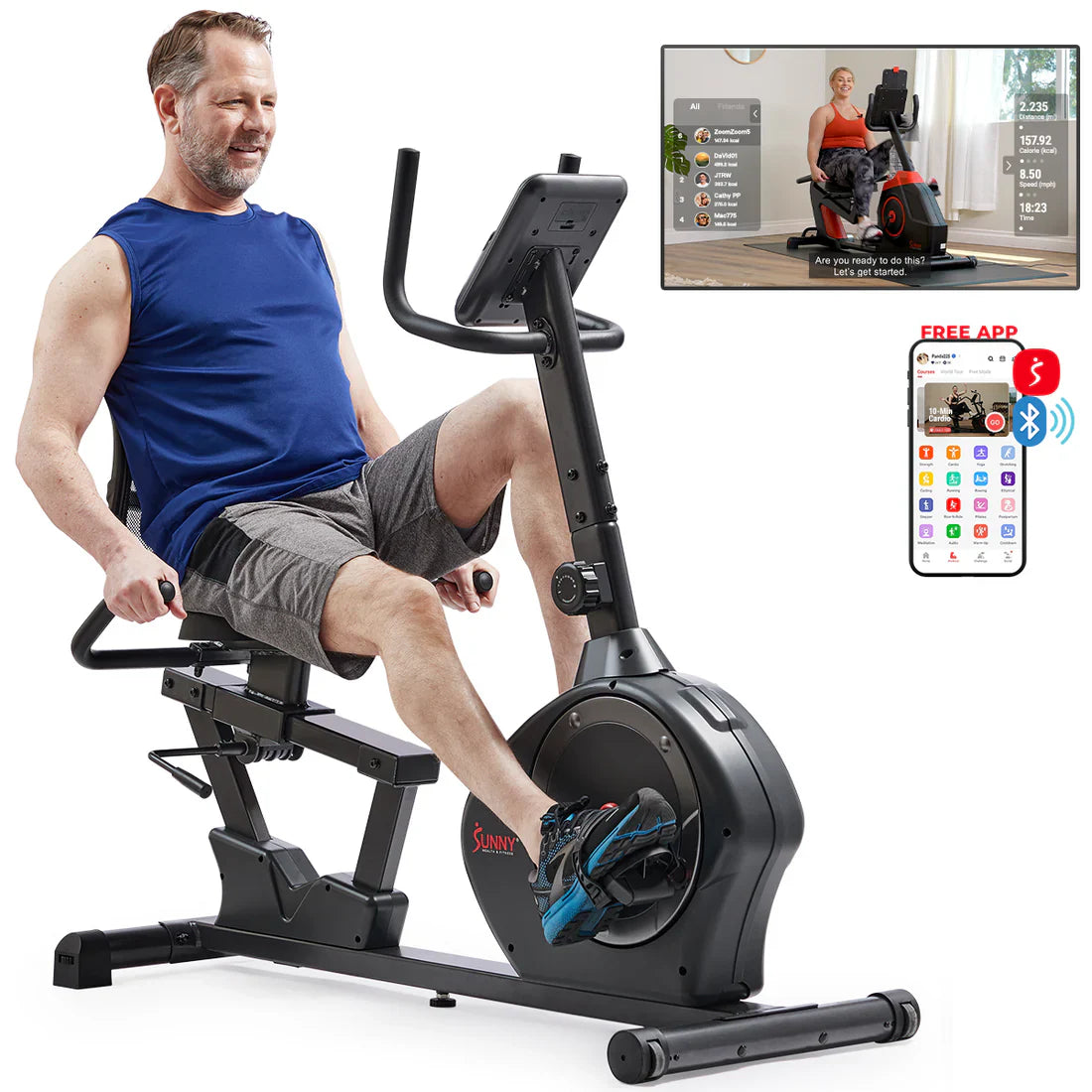 Smart Programmable 16 Levels Resistance Recumbent Exercise Bike by Sunny Health & Fitness