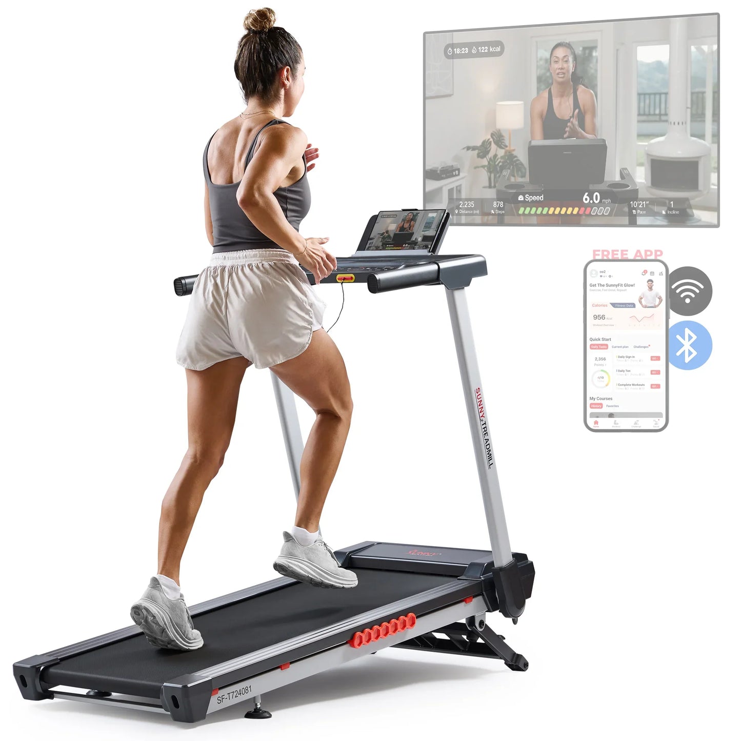 Premium Foldable Auto Incline Smart Treadmill by Sunny Health & Fitness