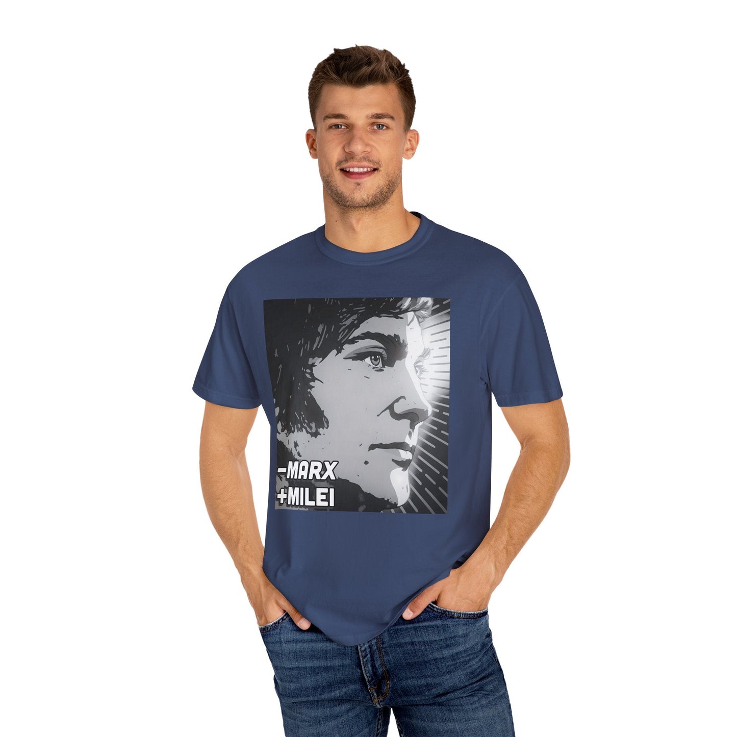 Less Marx, More Milei Icon of Liberty T-shirt - 4LibertyShop.com