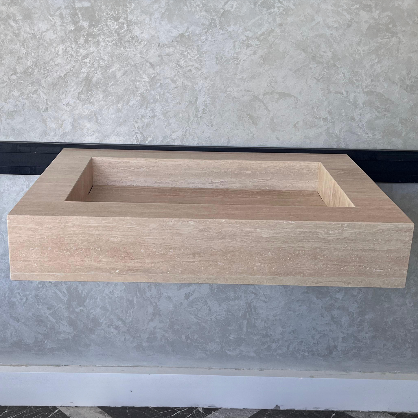 Custom Travertine Sink, Handmade Custom Beige Travertine Sink, Vein Cut Travertine Vanity (TR-66)