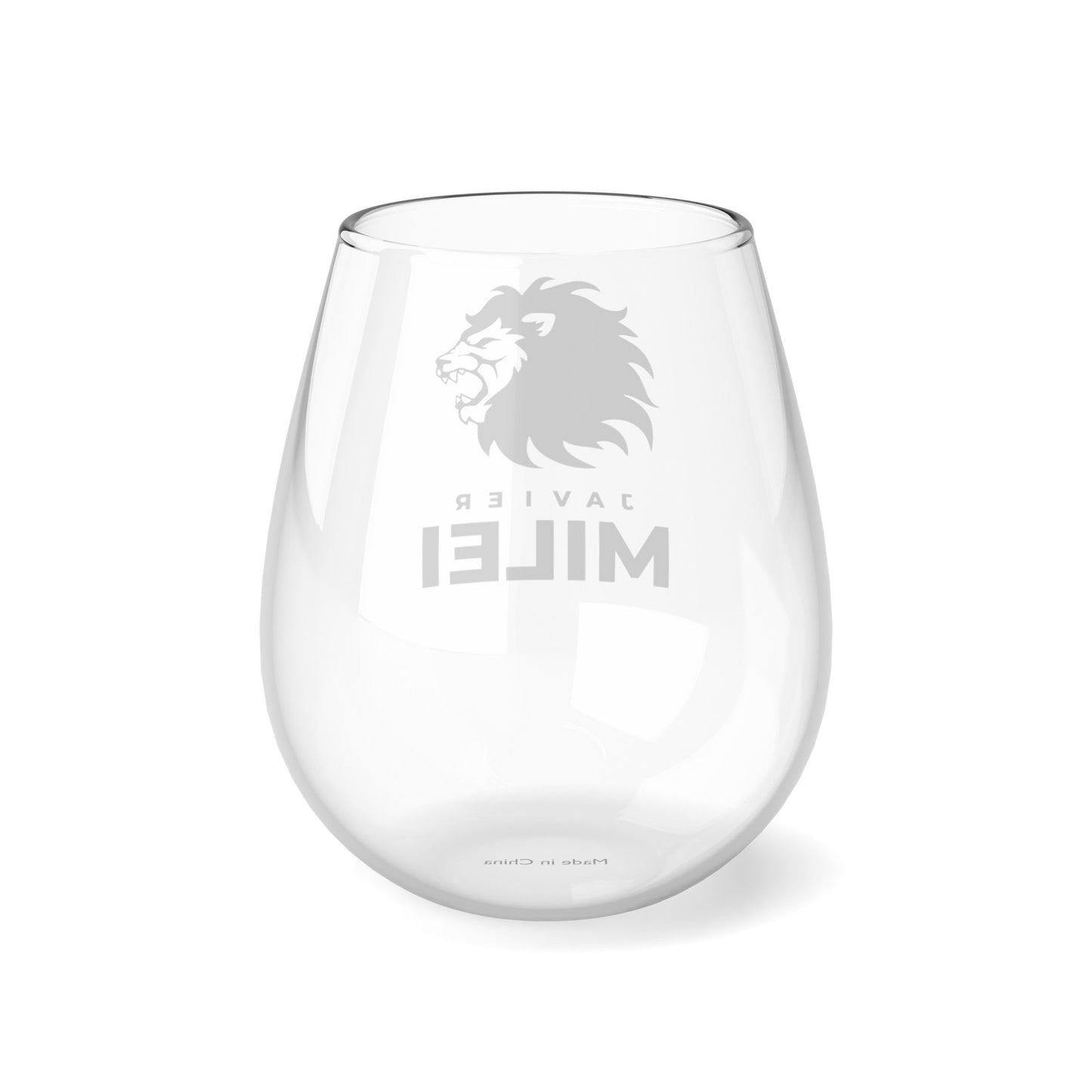 Javier Milei Lion Stemless Wine Glass, 11.75oz - 4LibertyShop.com